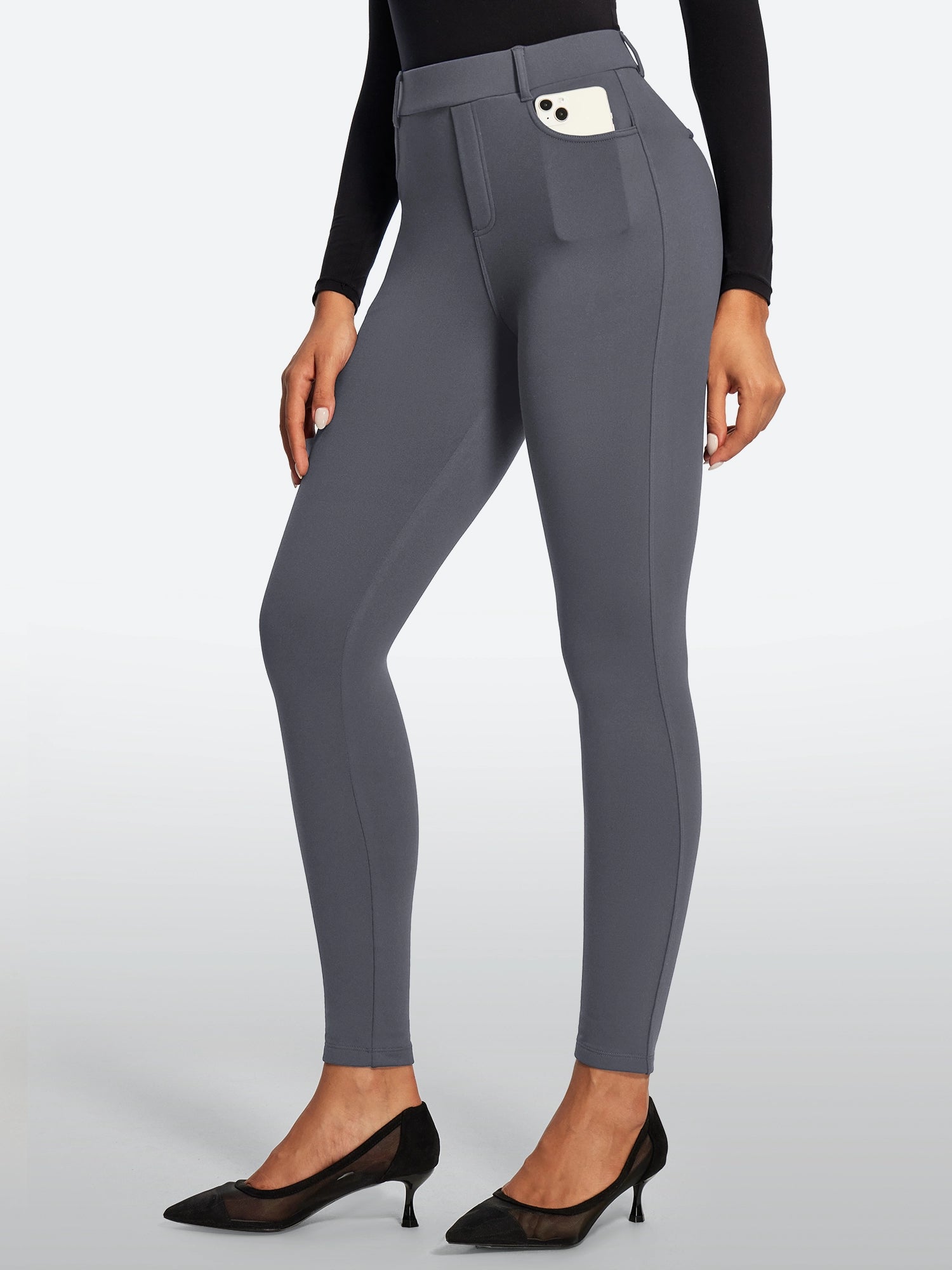 IUGA HeatLab® Fleece Lined Pull On High Waisted Dress Pants With Pockets | Affordable Yoga Leggings & Activewear by IUGA