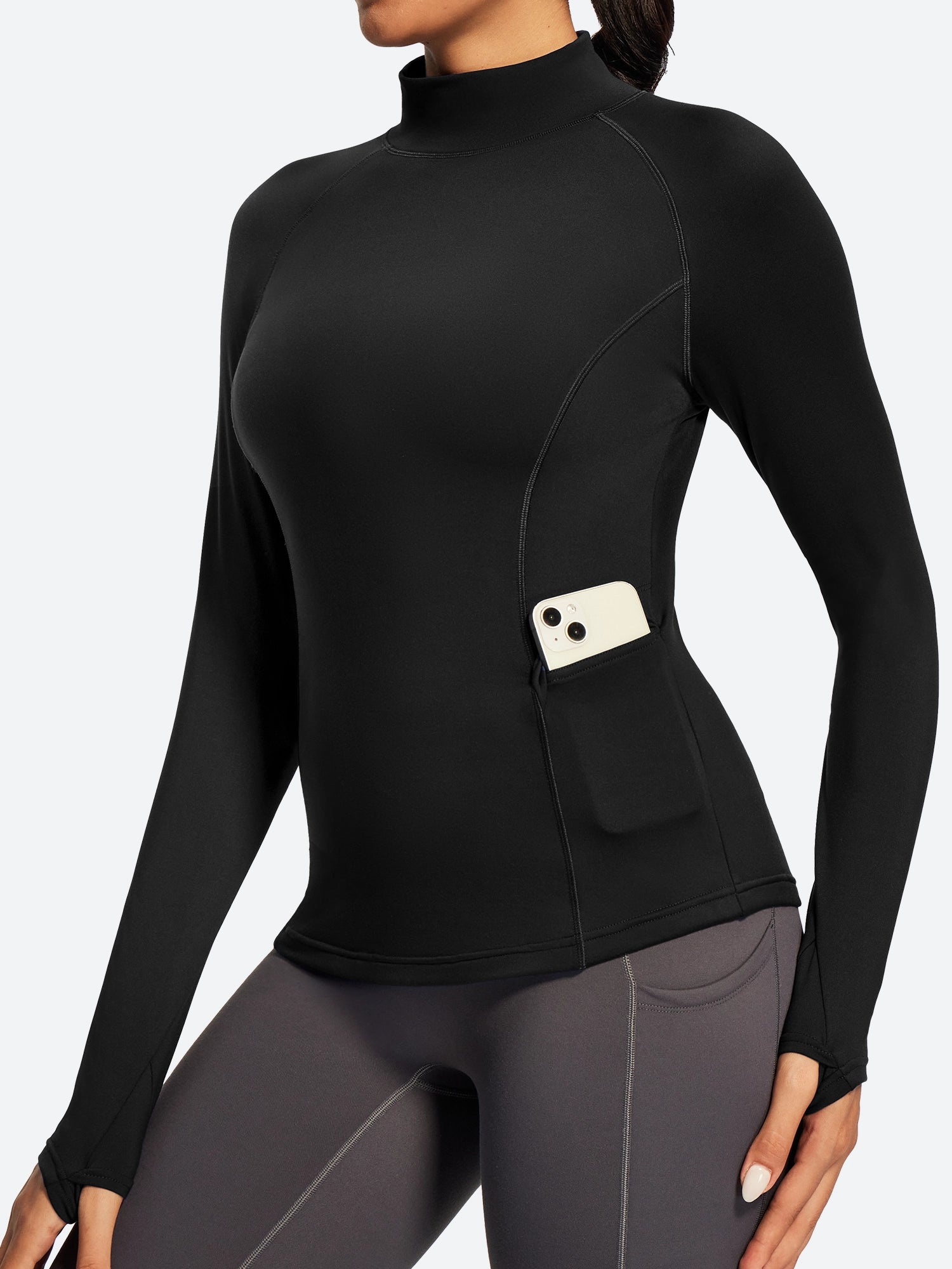 IUGA Turtleneck Long Sleeve Fleece Lined Thermal Shirts With Pockets | Affordable Yoga Leggings & Activewear by IUGA