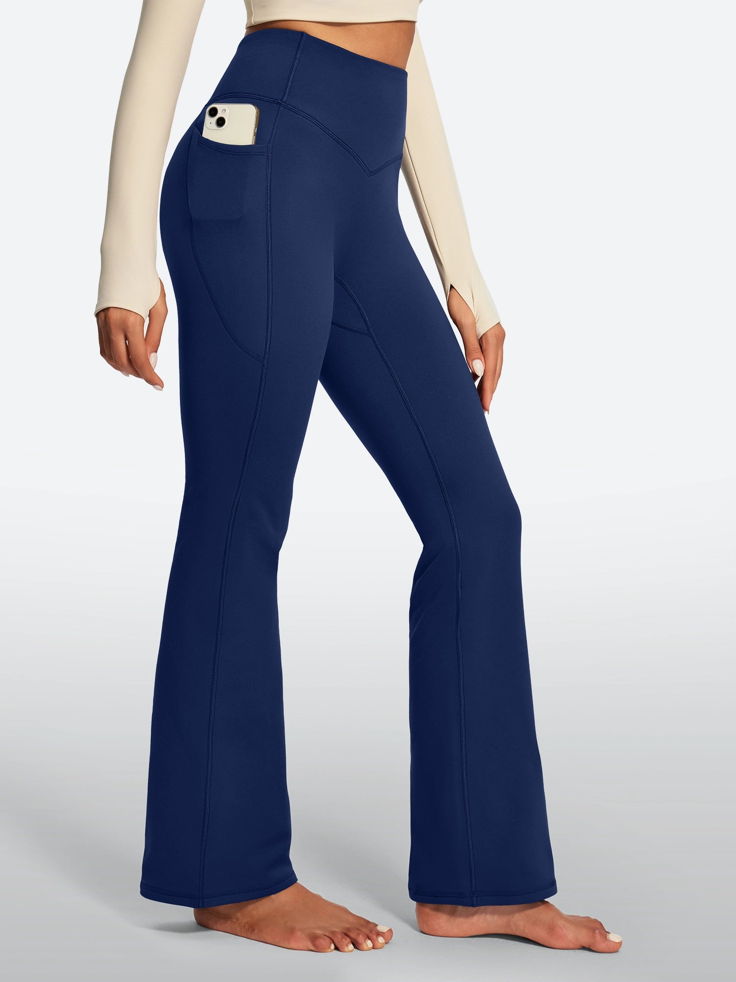 IUGA HeatLab® Sandwich Waistband No Front Seam Fleece Lined Bootcut Yoga Pants With Pockets - IUGA