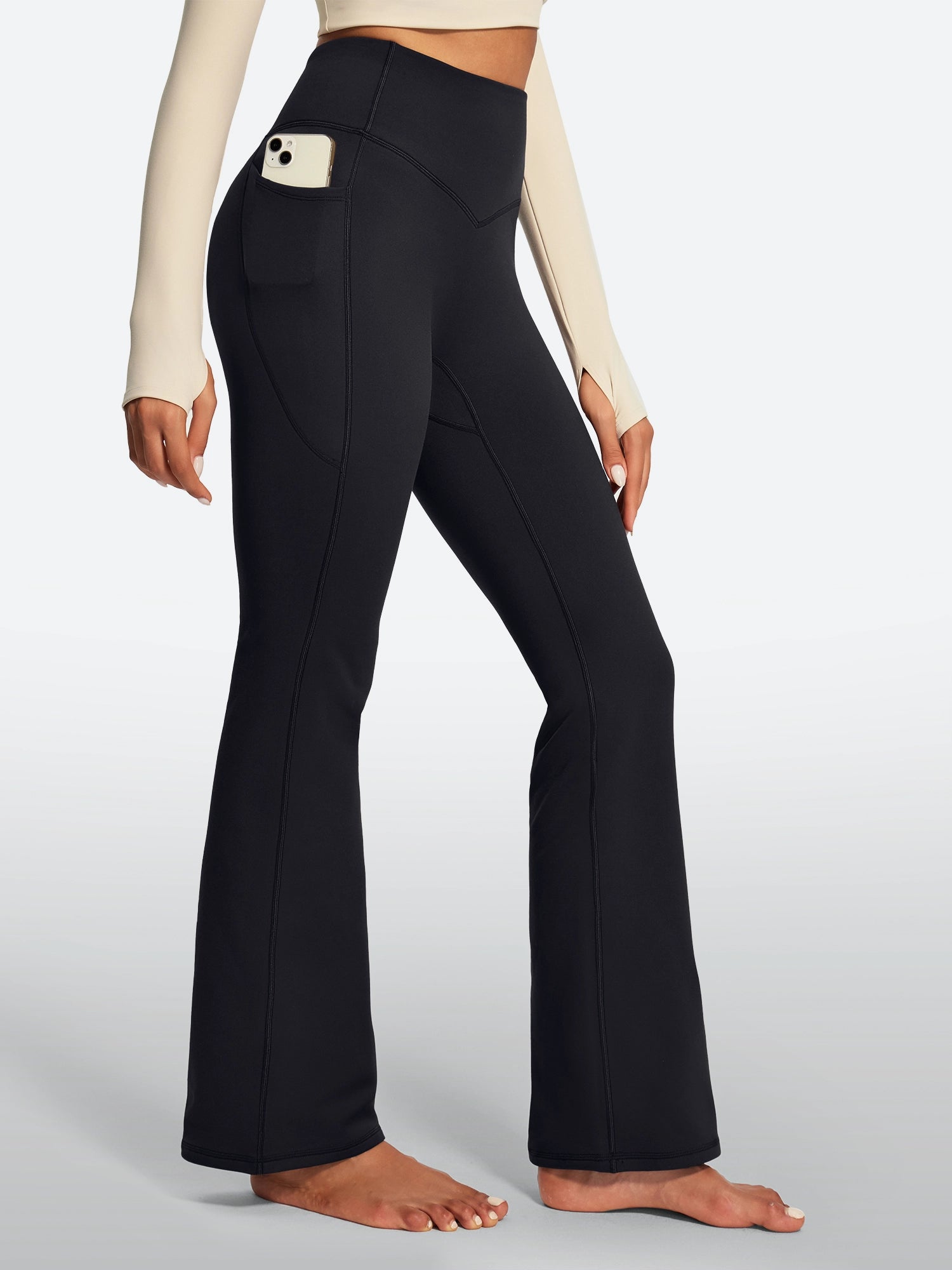 IUGA HeatLab® Sandwich Waistband No Front Seam Fleece Lined Bootcut Yoga Pants With Pockets - IUGA