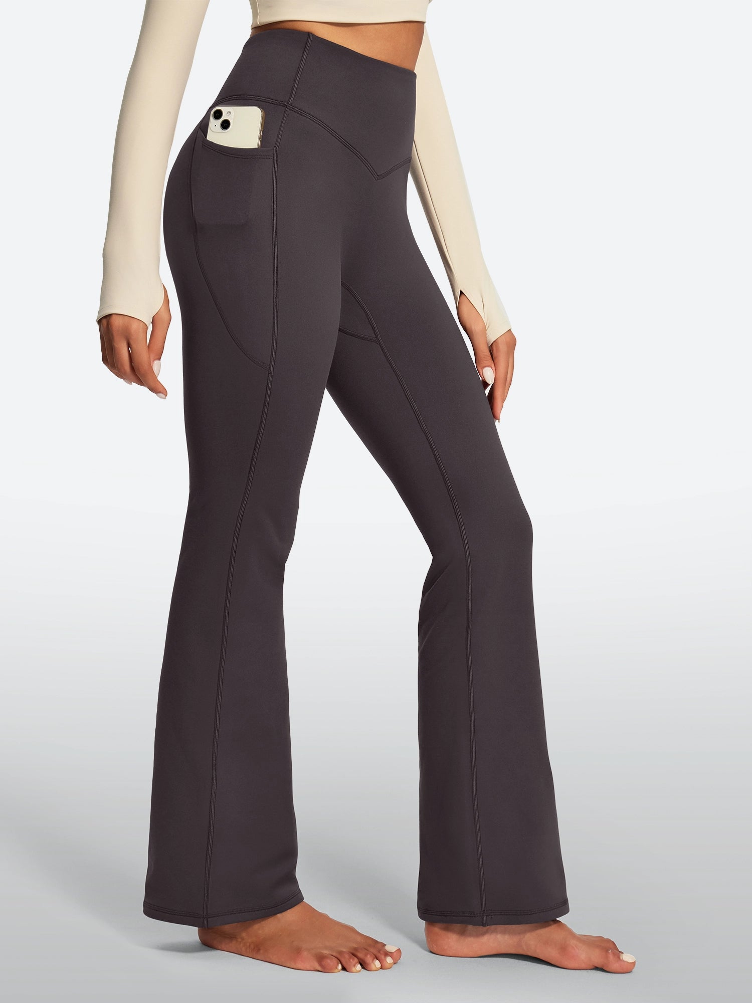 IUGA HeatLab® Sandwich Waistband No Front Seam Fleece Lined Bootcut Yoga Pants With Pockets - IUGA