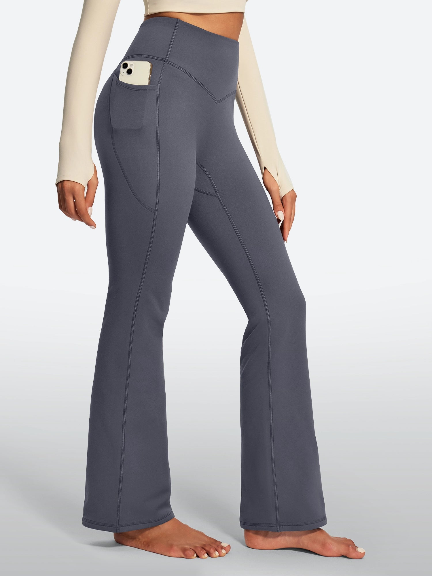 IUGA HeatLab® Sandwich Waistband No Front Seam Fleece Lined Bootcut Yoga Pants With Pockets - IUGA