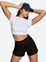 IUGA High Waisted Stretchy Tummy Control Pull On Jean Shorts