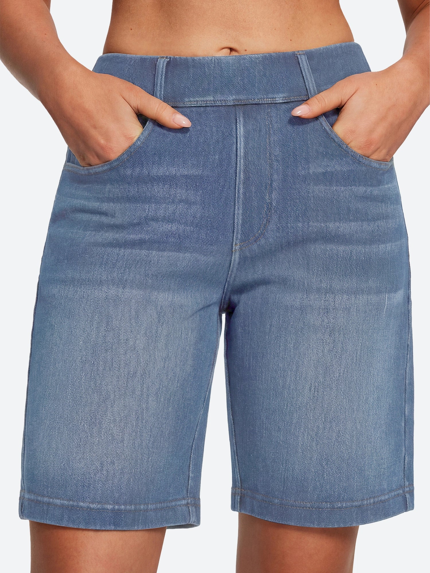 IUGA FlexDenim® Pull On High Waisted Knee Length Loose Fit Jean Shorts With Pockets