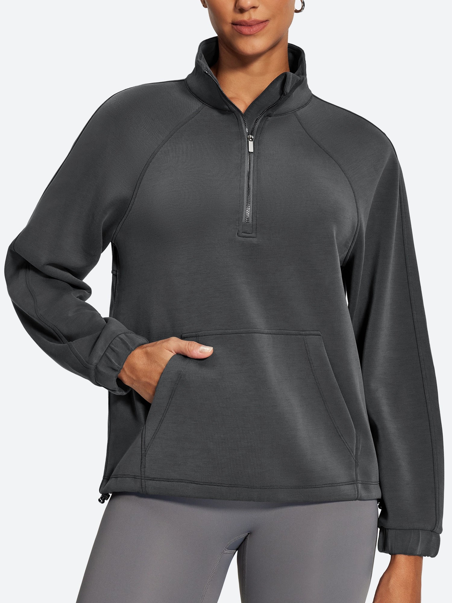 IUGA Soft Quarter Zip Pullover Cropped Drawstring Hem Sweatshirts With Pockets - IUGA