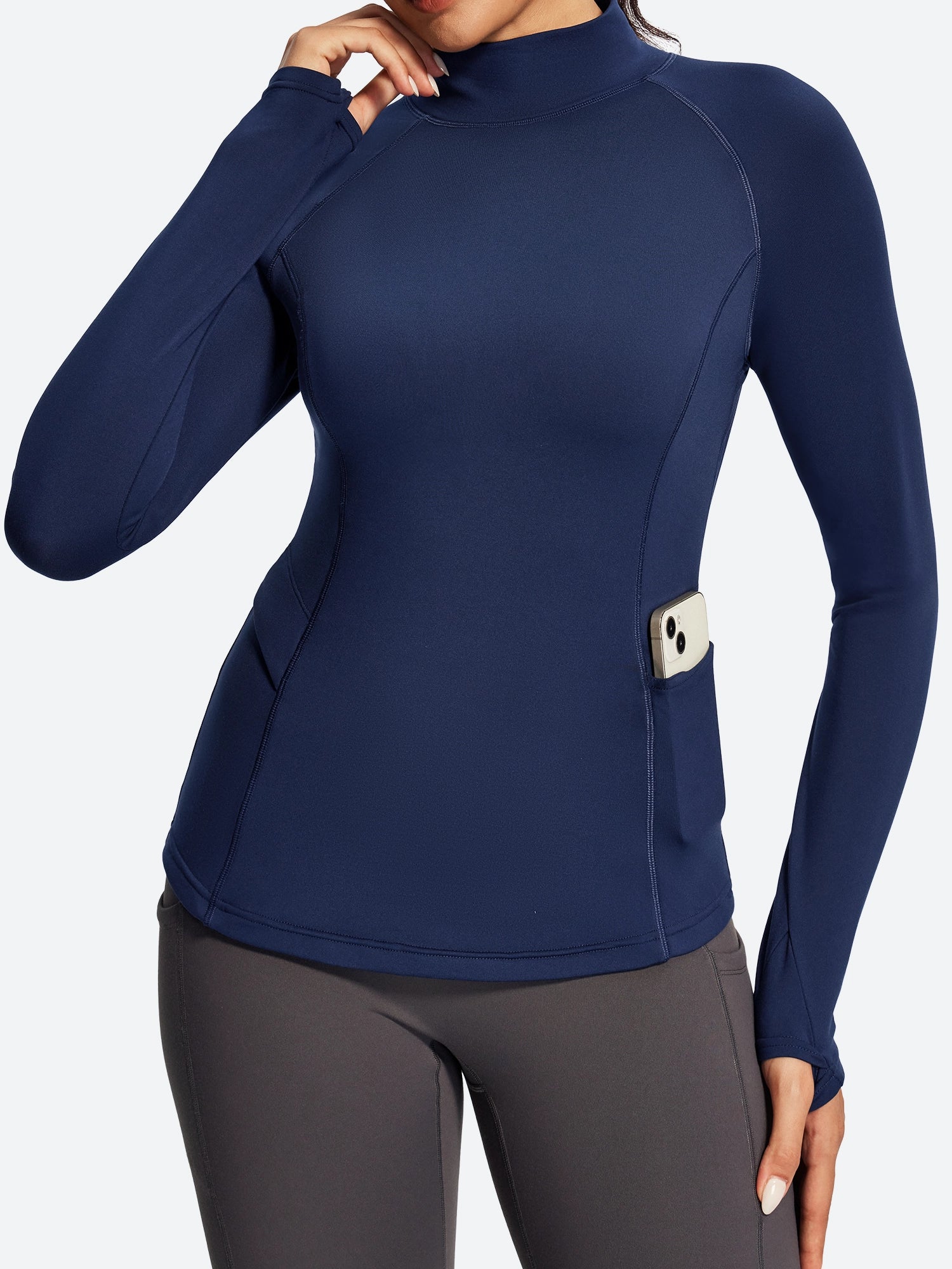 IUGA Turtleneck Long Sleeve Fleece Lined Thermal Shirts With Pockets | Affordable Yoga Leggings & Activewear by IUGA