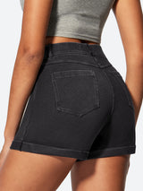 IUGA High Waisted Stretchy Tummy Control Pull On Jean Shorts