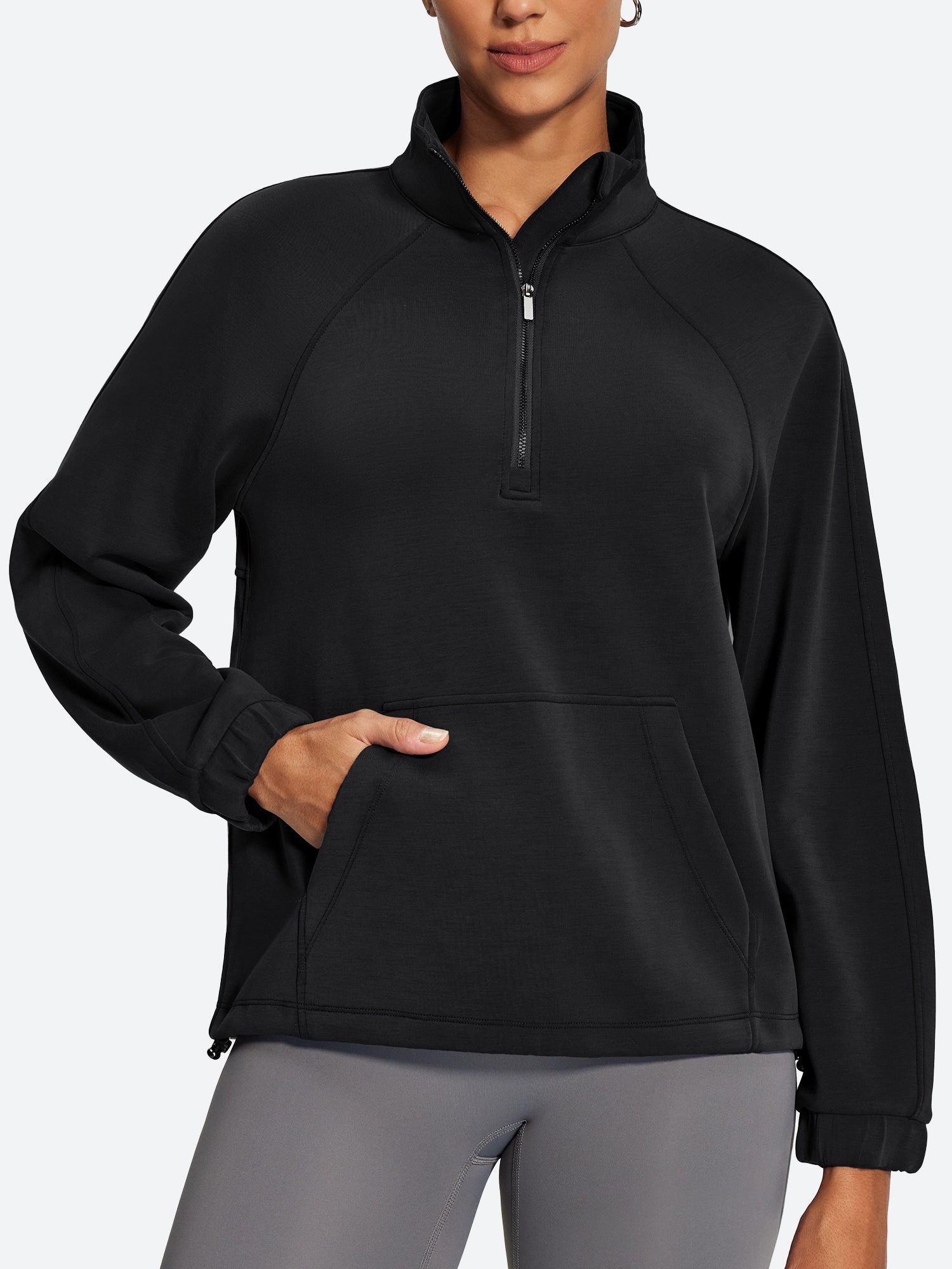 IUGA Soft Quarter Zip Pullover Cropped Drawstring Hem Sweatshirts With Pockets - IUGA