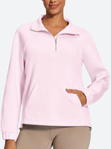 IUGA Soft Quarter Zip Pullover Cropped Drawstring Hem Sweatshirts With Pockets - IUGA