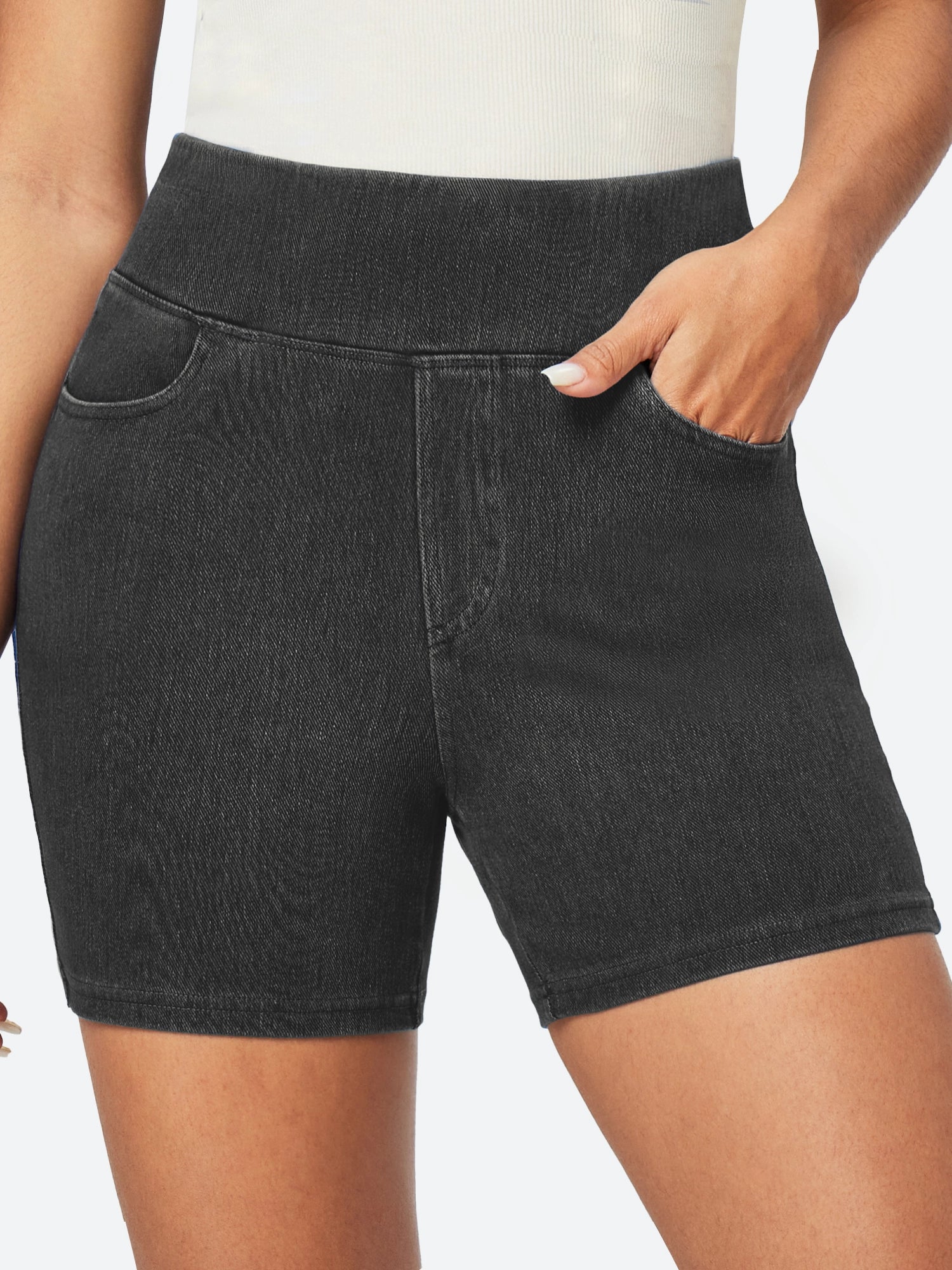 IUGA FlexDenim™ Stretchy High Waisted Pull On Jean Shorts With Pockets - IUGA