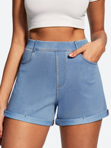 IUGA High Waisted Stretchy Tummy Control Pull On Jean Shorts