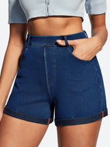 IUGA High Waisted Stretchy Tummy Control Pull On Jean Shorts
