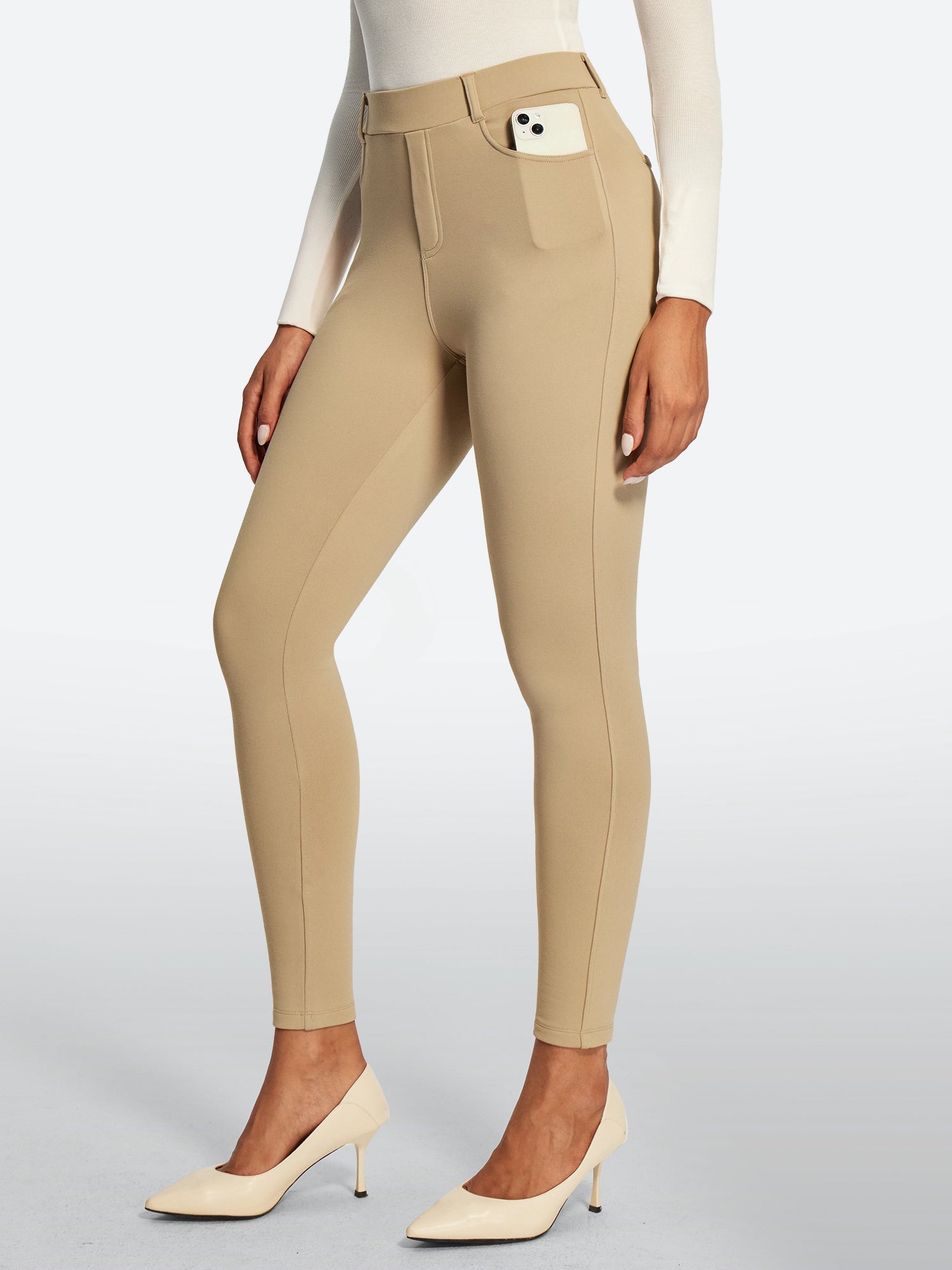 IUGA HeatLab® Fleece Lined Pull On High Waisted Dress Pants With Pockets | Affordable Yoga Leggings & Activewear by IUGA