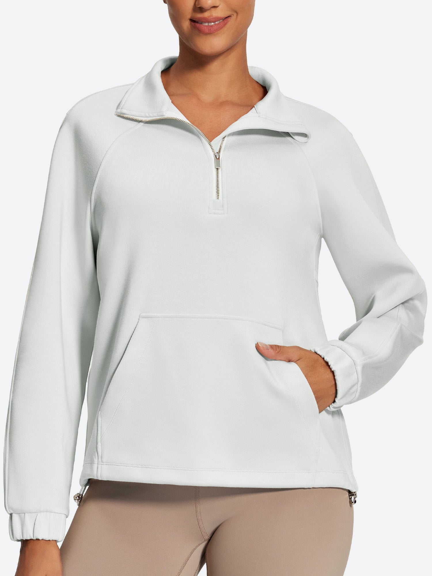 IUGA Soft Quarter Zip Pullover Cropped Drawstring Hem Sweatshirts With Pockets - IUGA
