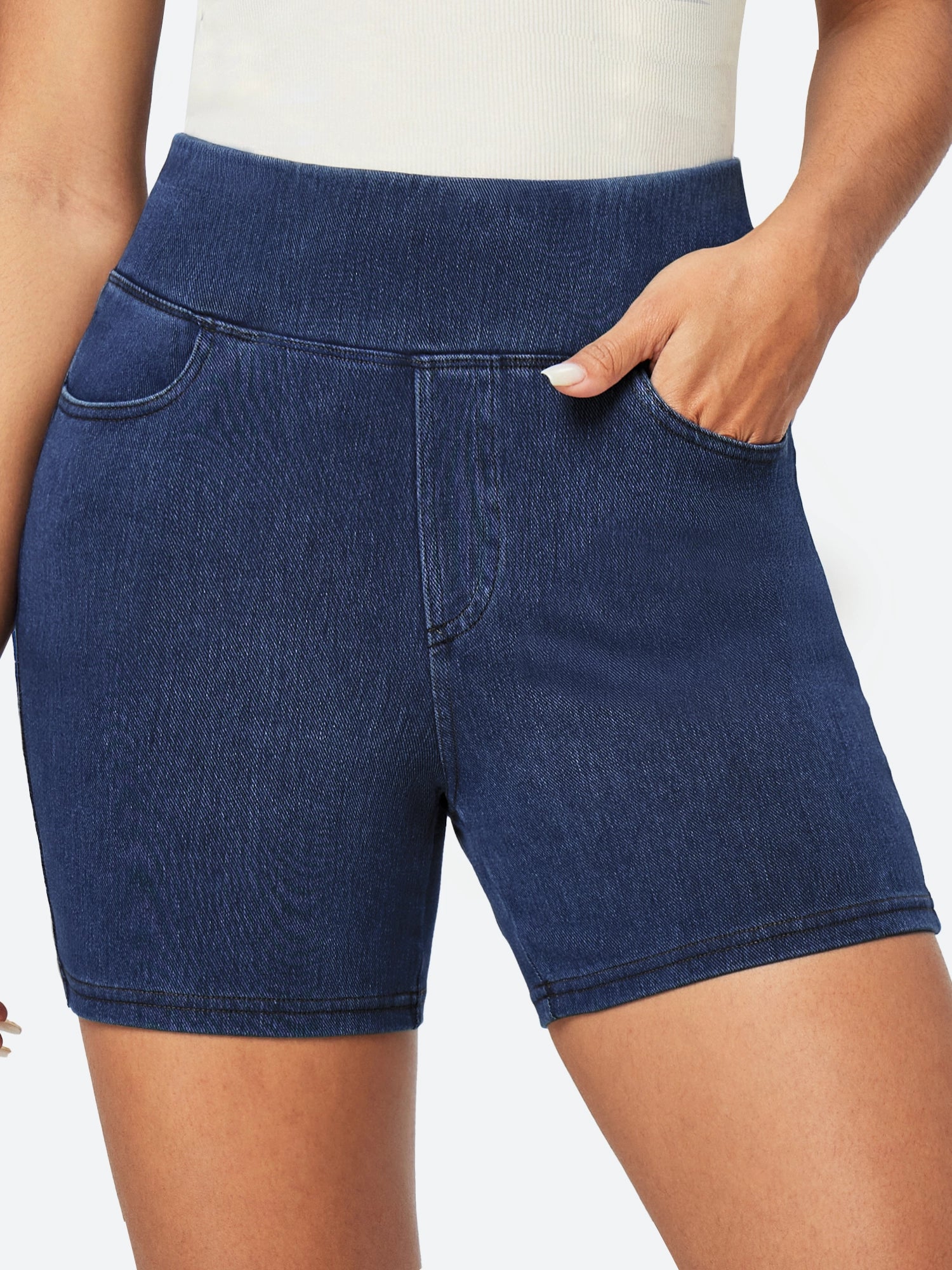 IUGA FlexDenim™ Stretchy High Waisted Pull On Jean Shorts With Pockets - IUGA