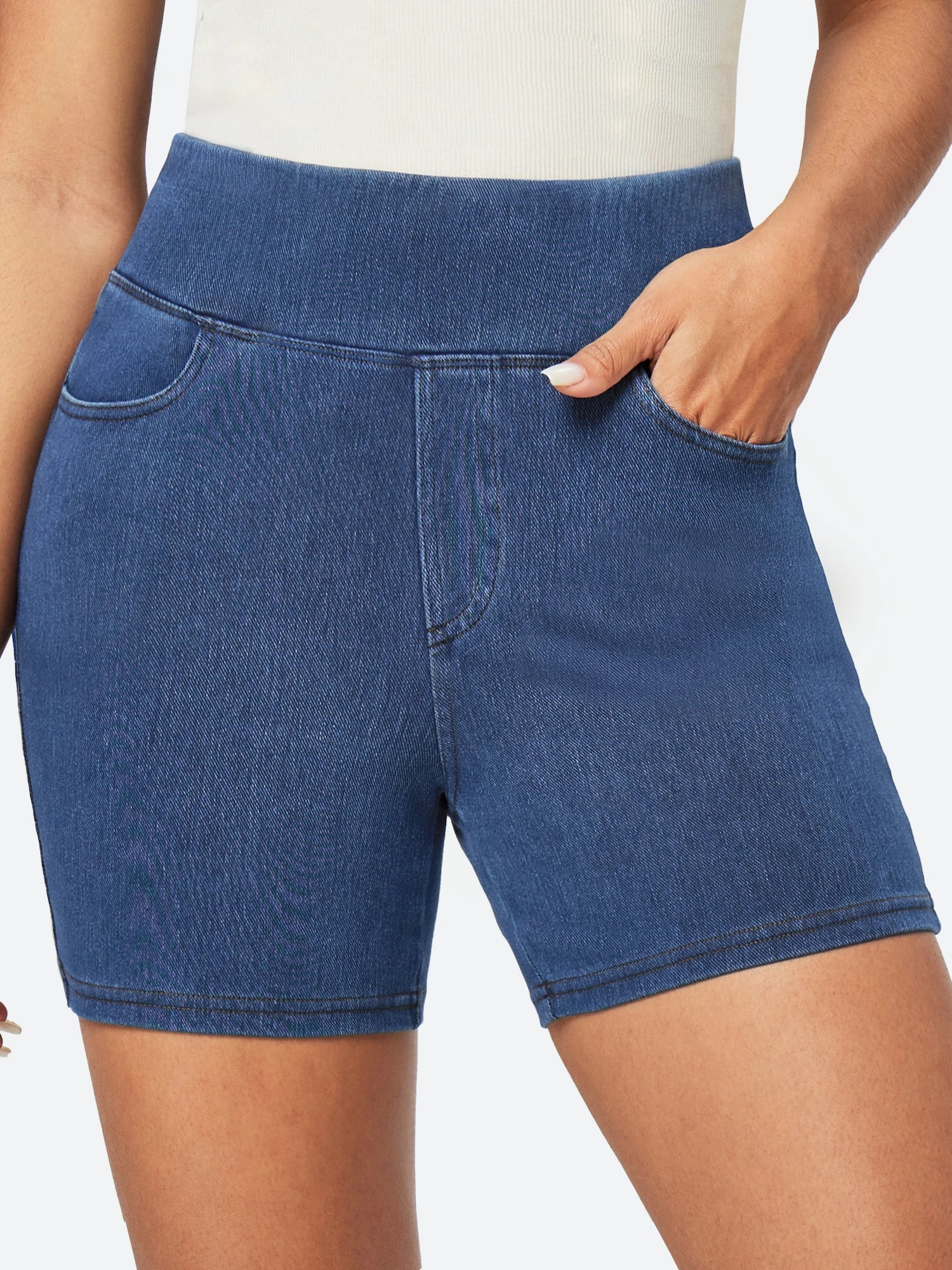IUGA FlexDenim™ Stretchy High Waisted Pull On Jean Shorts With Pockets - IUGA