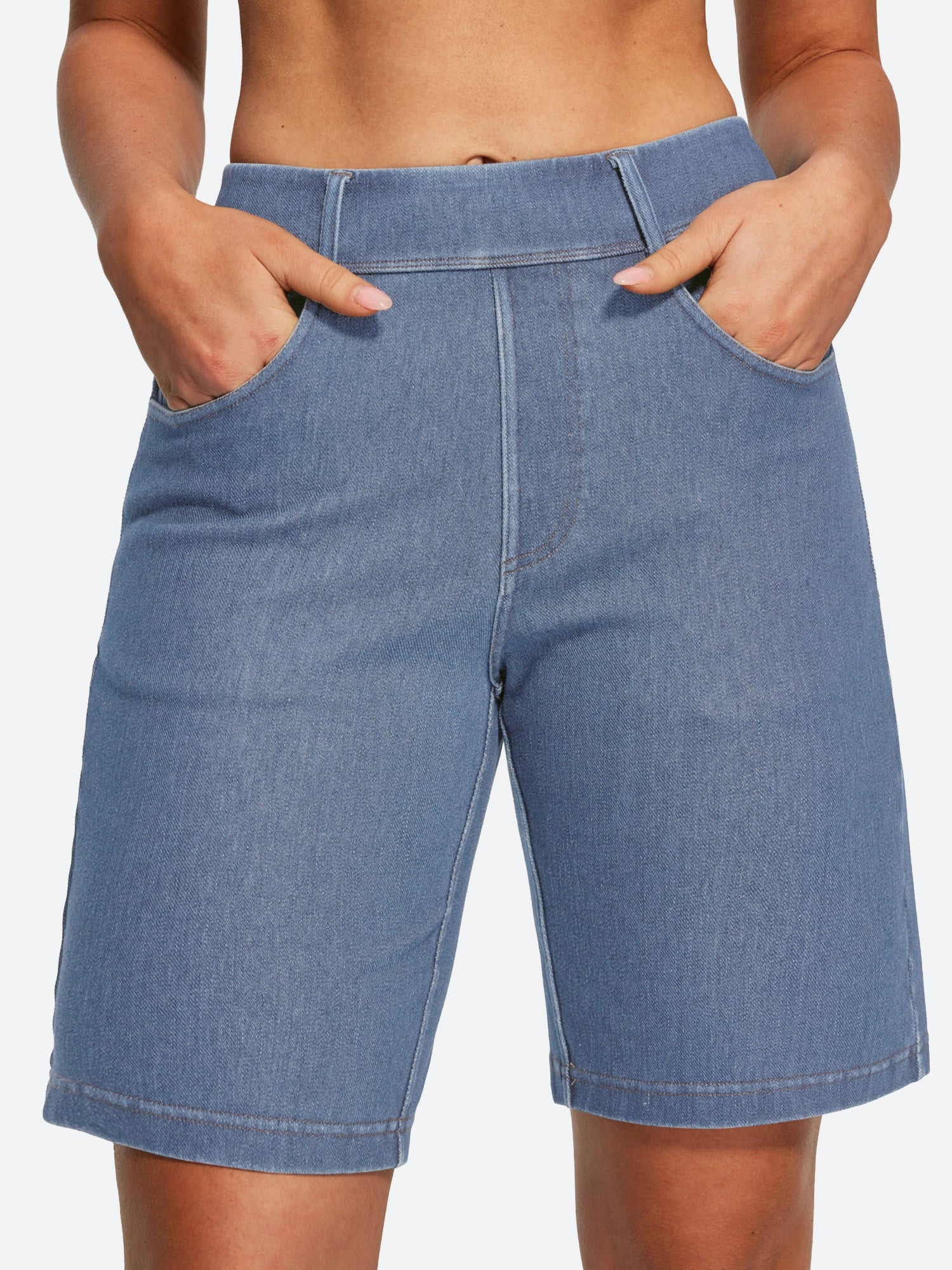 IUGA FlexDenim® Pull On High Waisted Knee Length Loose Fit Jean Shorts With Pockets