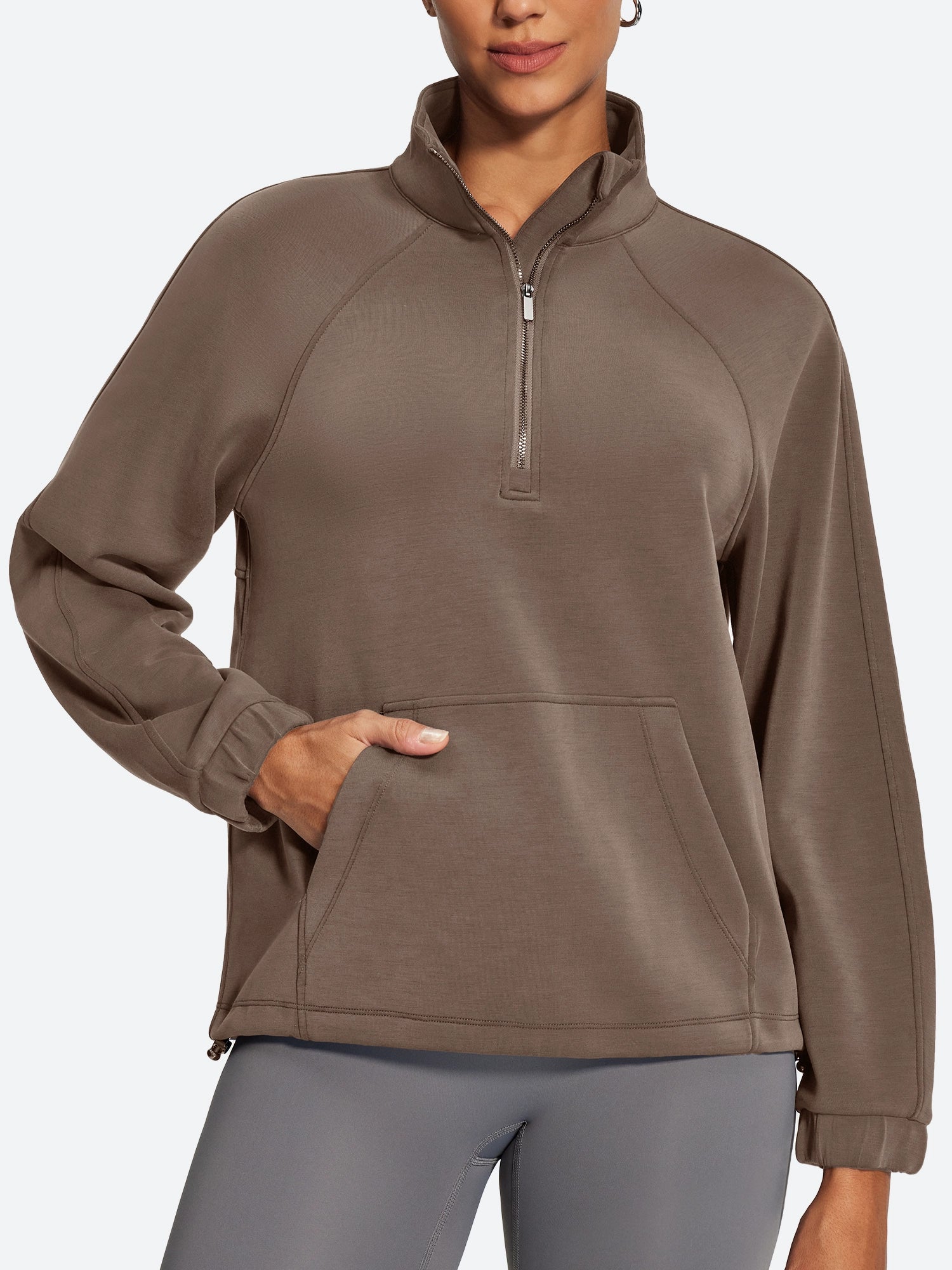 IUGA Soft Quarter Zip Pullover Cropped Drawstring Hem Sweatshirts With Pockets - IUGA