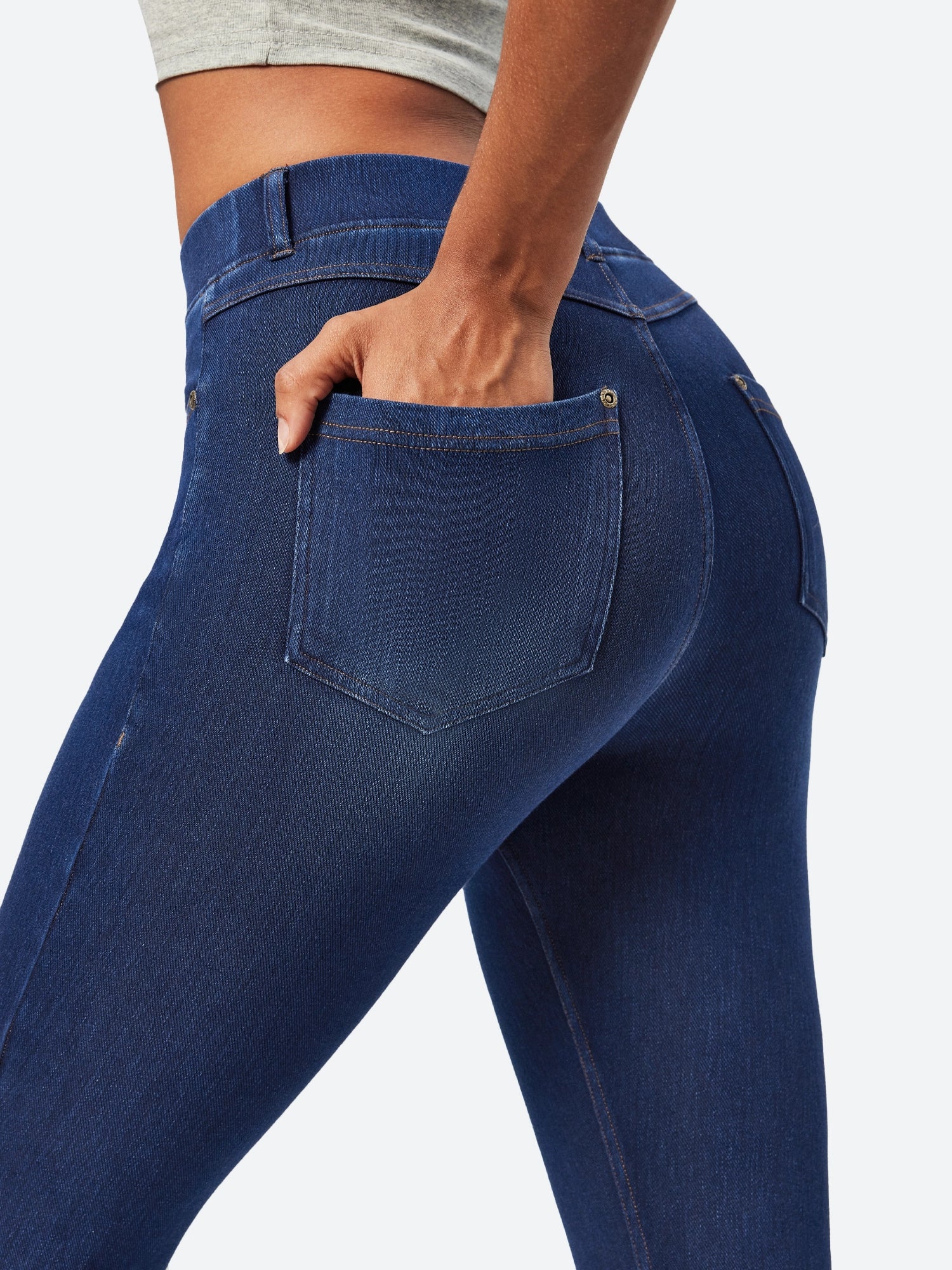 IUGA FlexDenim™ High Waisted Pull On Tummy Control Stretchy Jeans With Pockets - IUGA