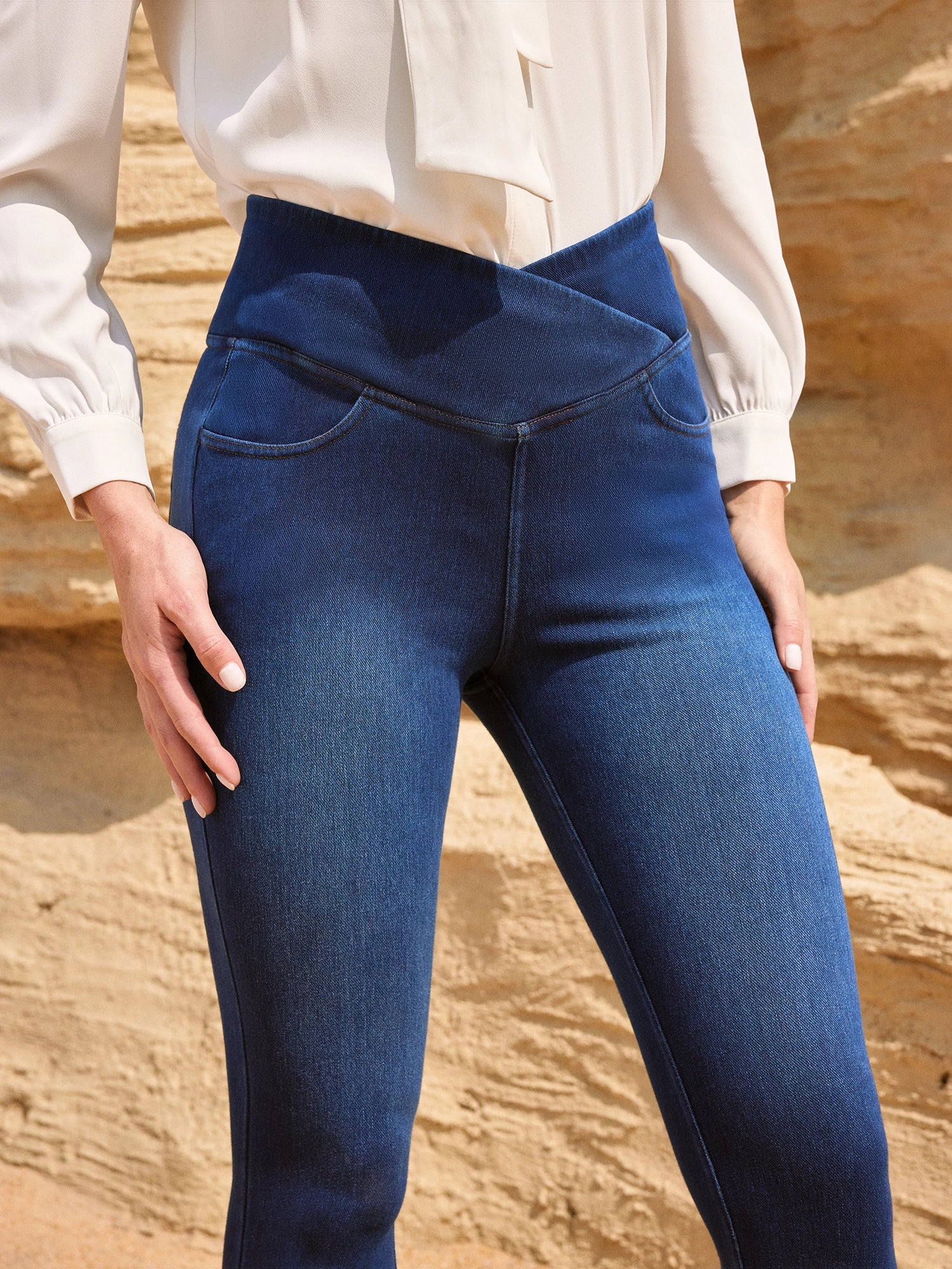 IUGA FlexDenim™ High Waisted Crossover Jeggings With Pockets - IUGA