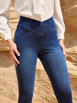IUGA FlexDenim™ High Waisted Crossover Jeggings With Pockets - IUGA