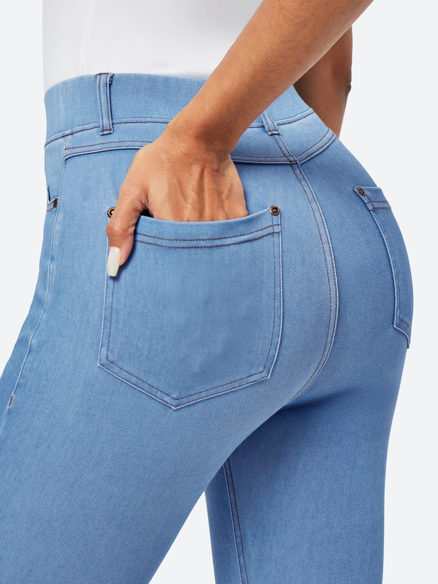 IUGA FlexDenim™ High Waisted Pull On Tummy Control Stretchy Jeans With Pockets - IUGA
