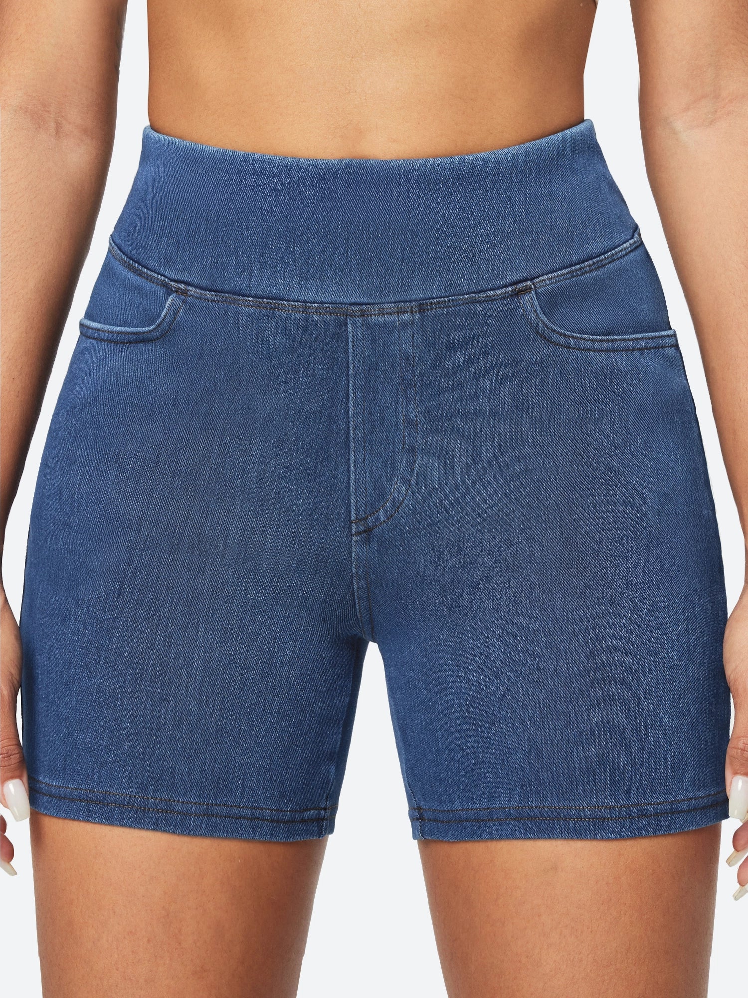 IUGA FlexDenim™ Stretchy High Waisted Pull On Jean Shorts With Pockets - IUGA