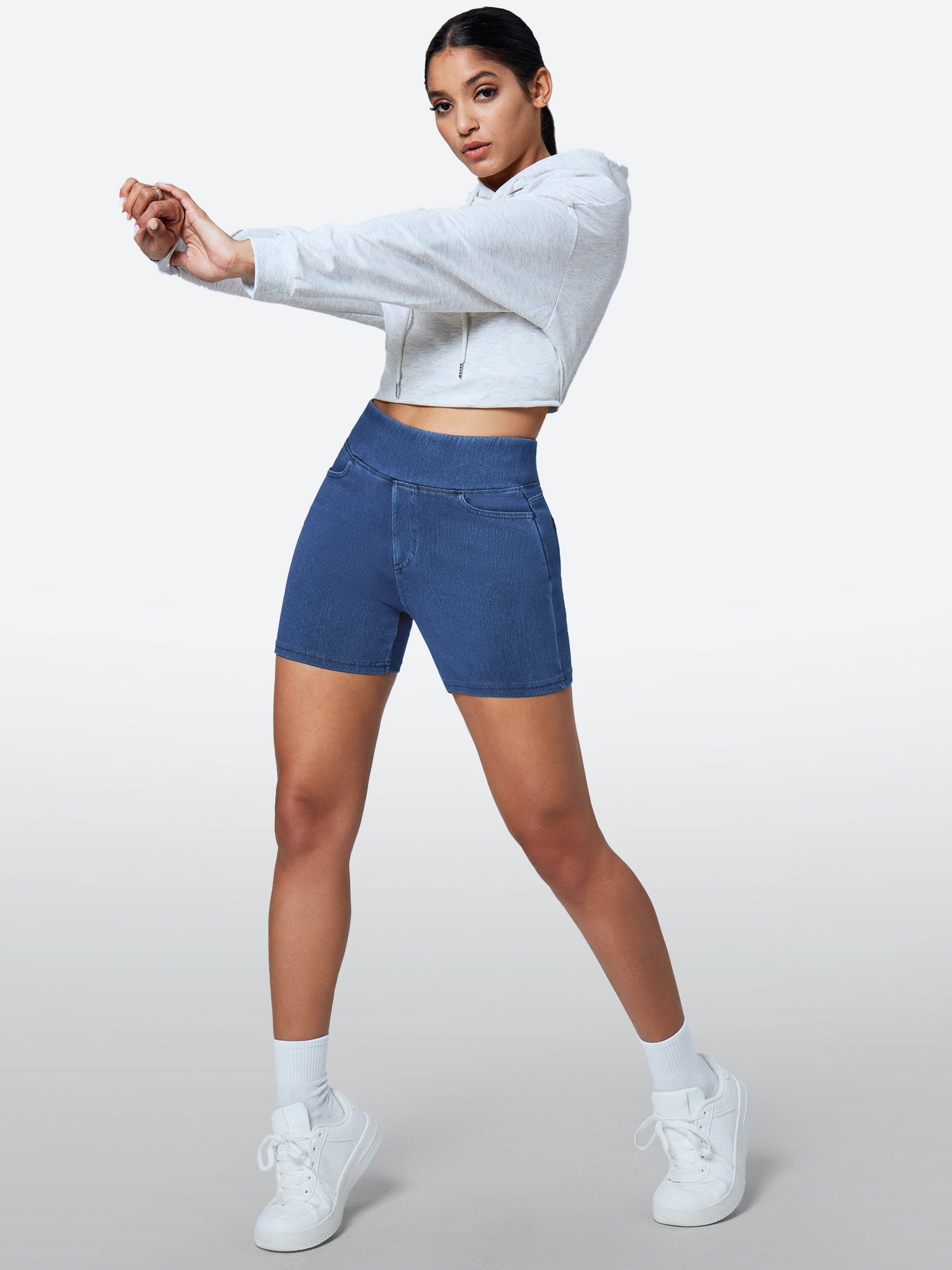 IUGA FlexDenim™ Stretchy High Waisted Pull On Jean Shorts With Pockets - IUGA