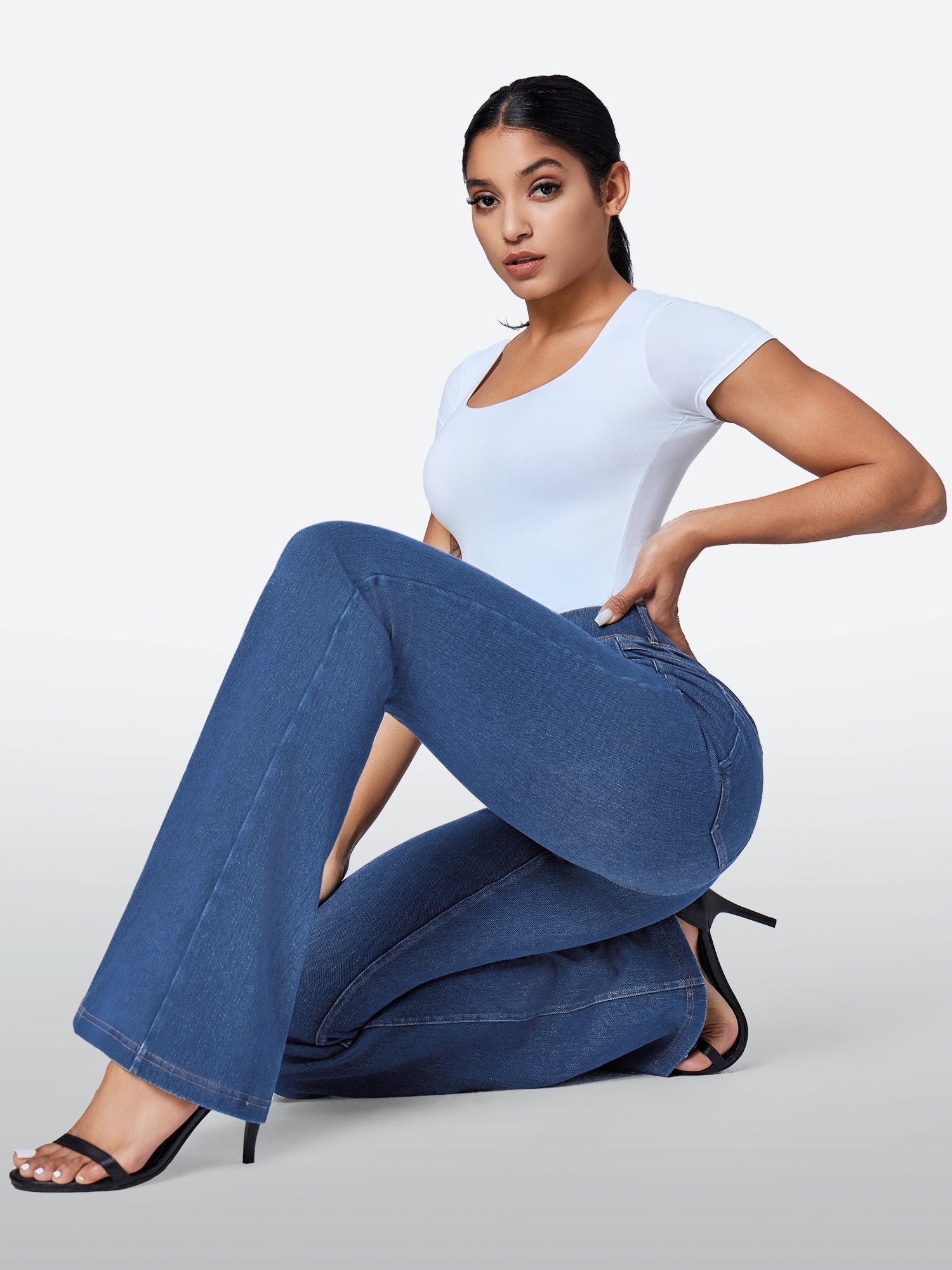 IUGA FlexDenim™ High Waisted Stretchy Pull On Flare Jeans - IUGA