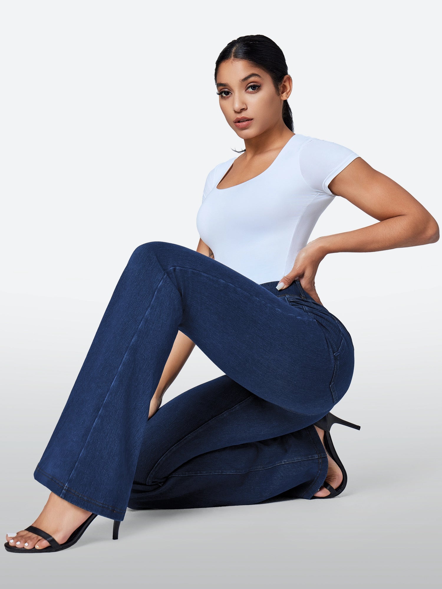 IUGA FlexDenim™ High Waisted Stretchy Pull On Flare Jeans - IUGA
