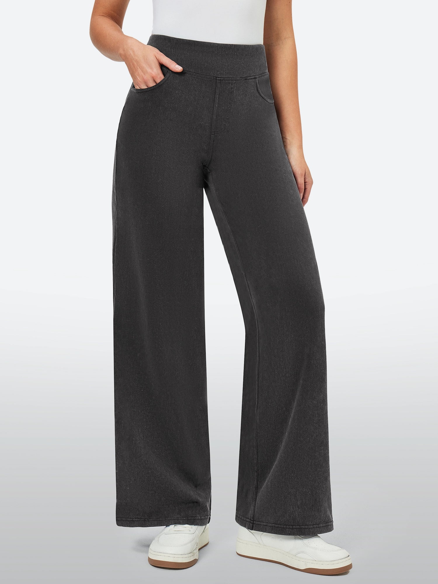 IUGA FlexDenim™ High-Waist Pull On Wide-Leg Jeans - IUGA