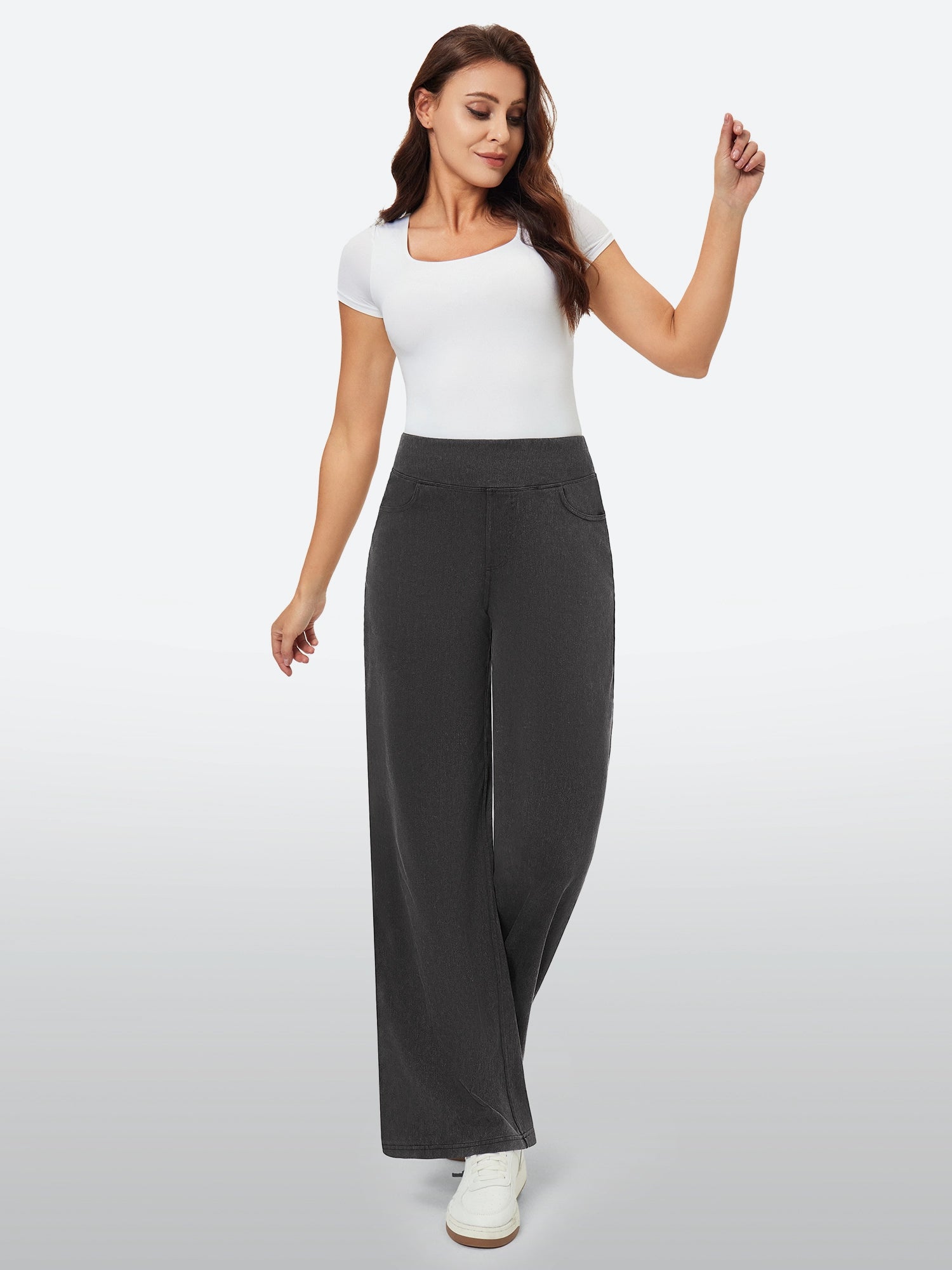 IUGA FlexDenim™ High-Waist Pull On Wide-Leg Jeans - IUGA