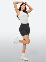 IUGA FlexDenim™ Stretchy High Waisted Pull On Jean Shorts With Pockets - IUGA