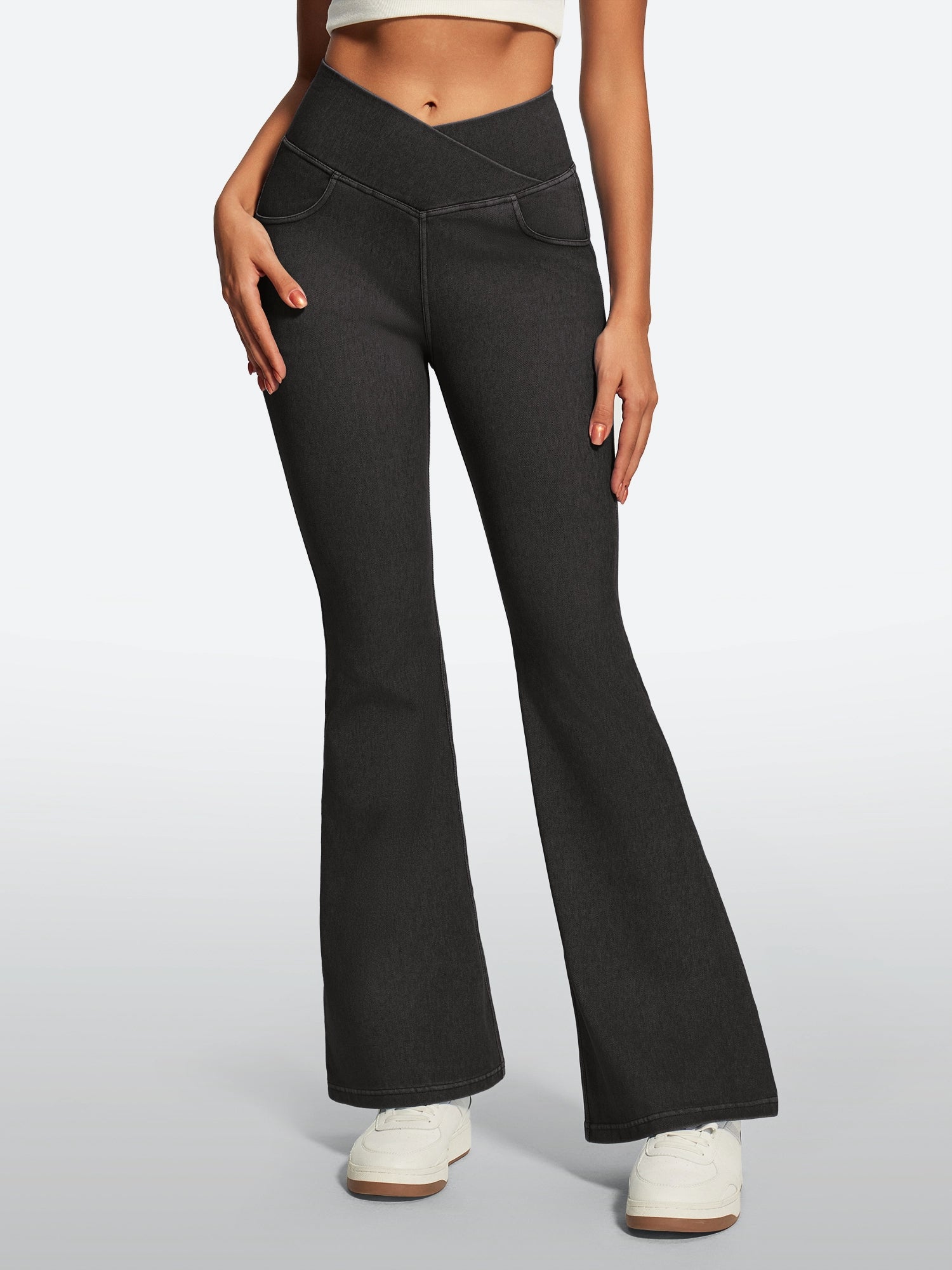 IUGA FlexDenim® High Waist Crossover Flare Jeans for Women With Pockets