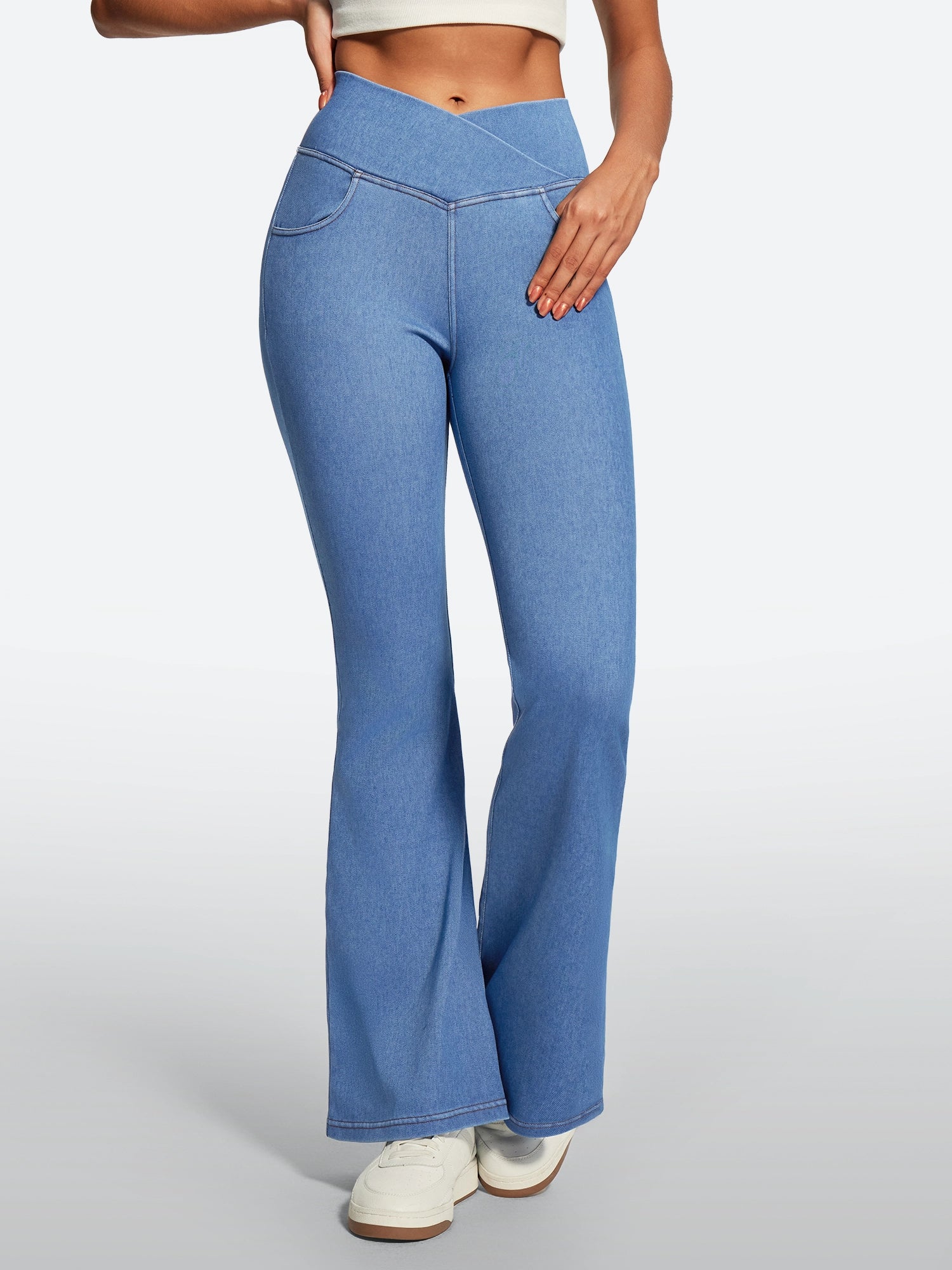 IUGA FlexDenim® High Waist Crossover Flare Jeans for Women With Pockets