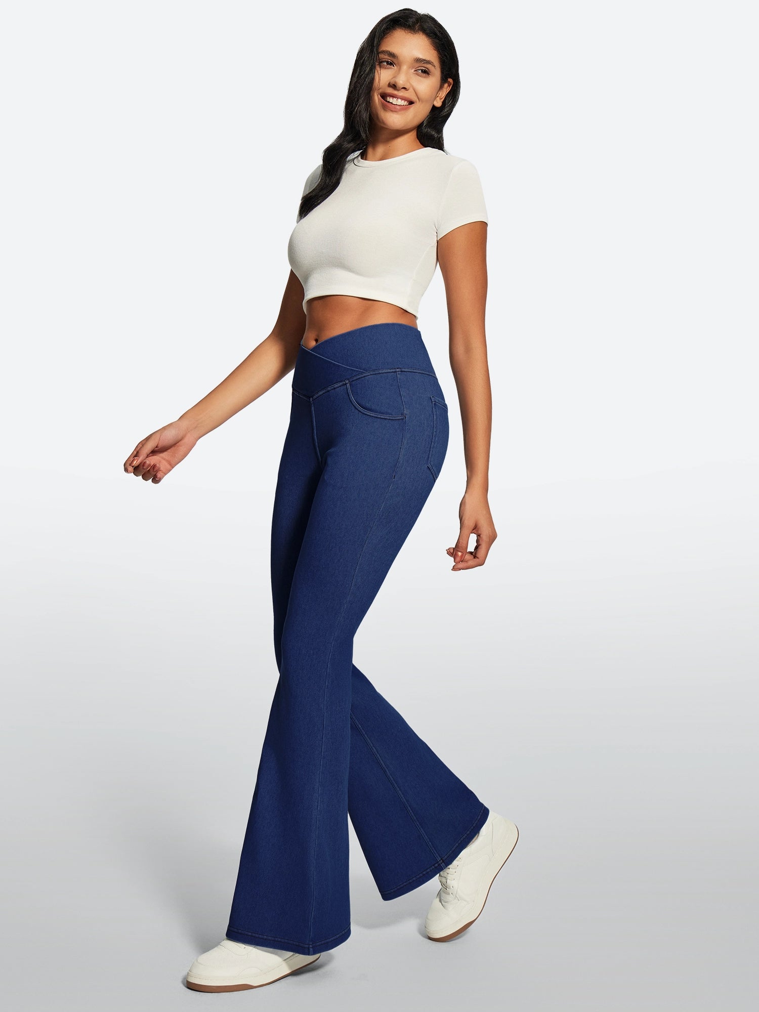 IUGA FlexDenim® High Waist Crossover Flare Jeans for Women With Pockets
