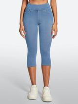 IUGA FlexDenim® High Waisted Pull On Capri Jeans With Pockets | Affordable Yoga Leggings & Activewear by IUGA