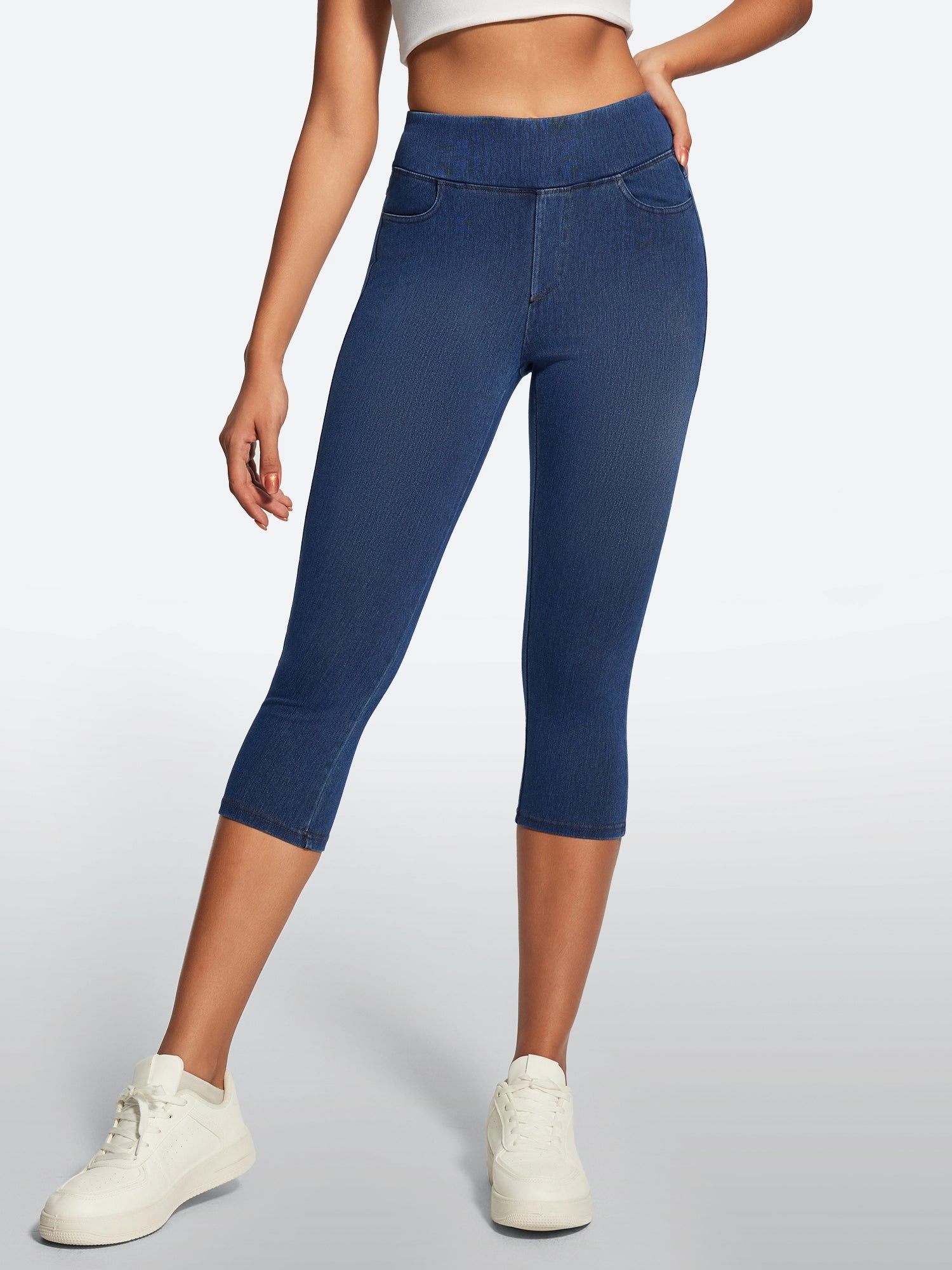 IUGA FlexDenim® High Waisted Pull On Capri Jeans With Pockets