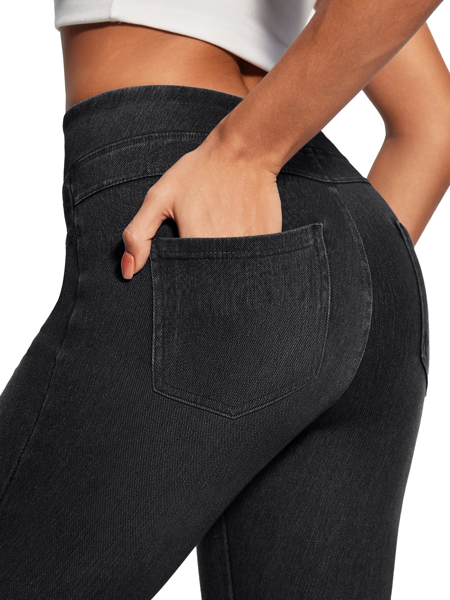IUGA FlexDenim® High Waisted Pull On Capri Jeans With Pockets | Affordable Yoga Leggings & Activewear by IUGA