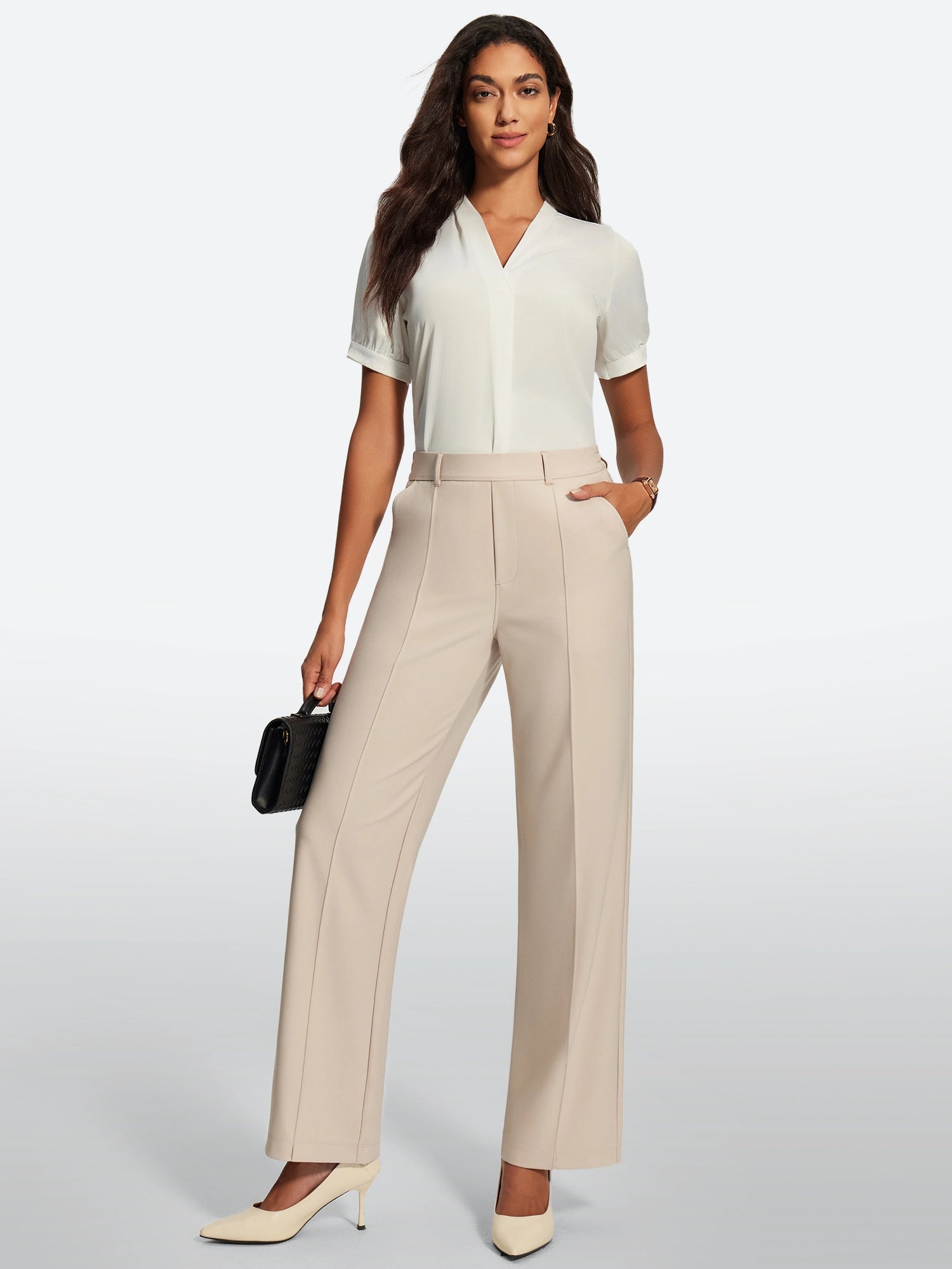 IUGA High-Waisted Wrinkle-Resistant Wide-Leg Work Pants - IUGA