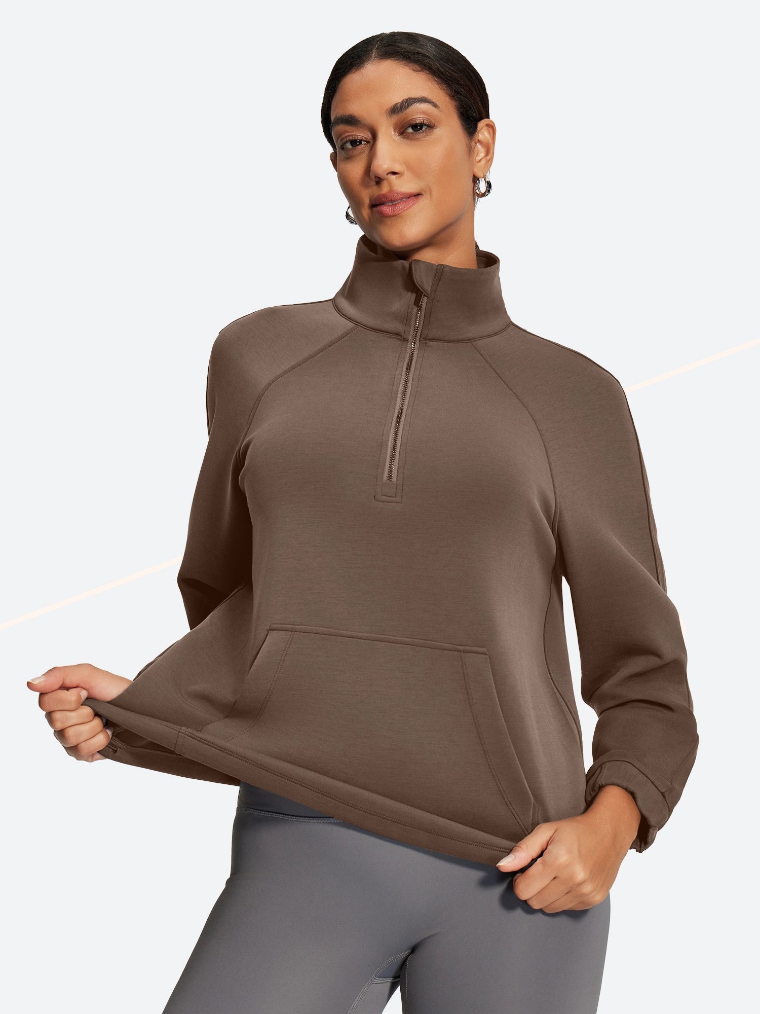 IUGA Soft Quarter Zip Pullover Cropped Drawstring Hem Sweatshirts With Pockets - IUGA