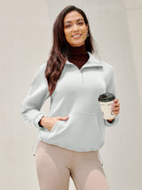 IUGA Soft Quarter Zip Pullover Cropped Drawstring Hem Sweatshirts With Pockets - IUGA