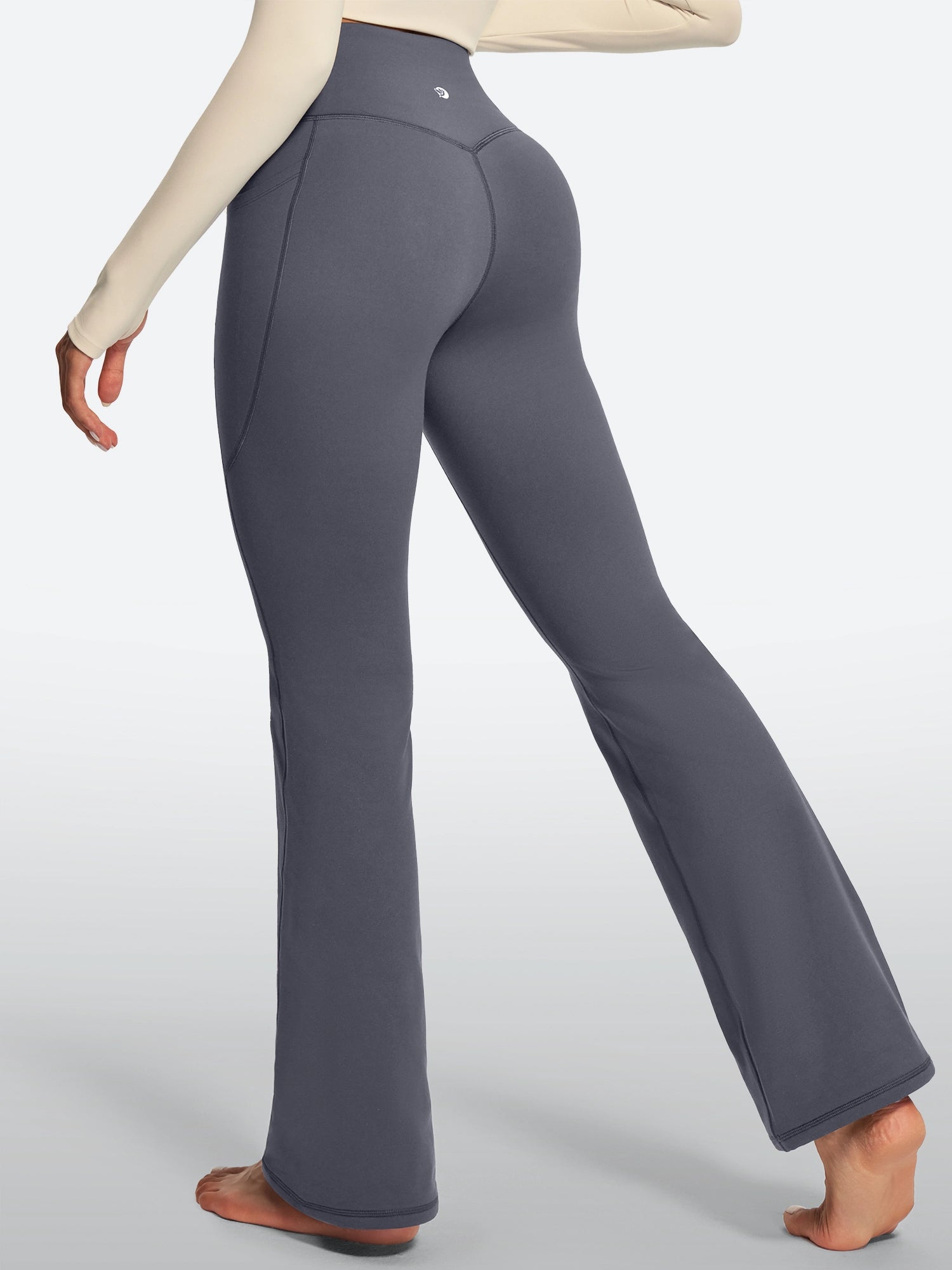 IUGA HeatLab® Sandwich Waistband No Front Seam Fleece Lined Bootcut Yoga Pants With Pockets - IUGA