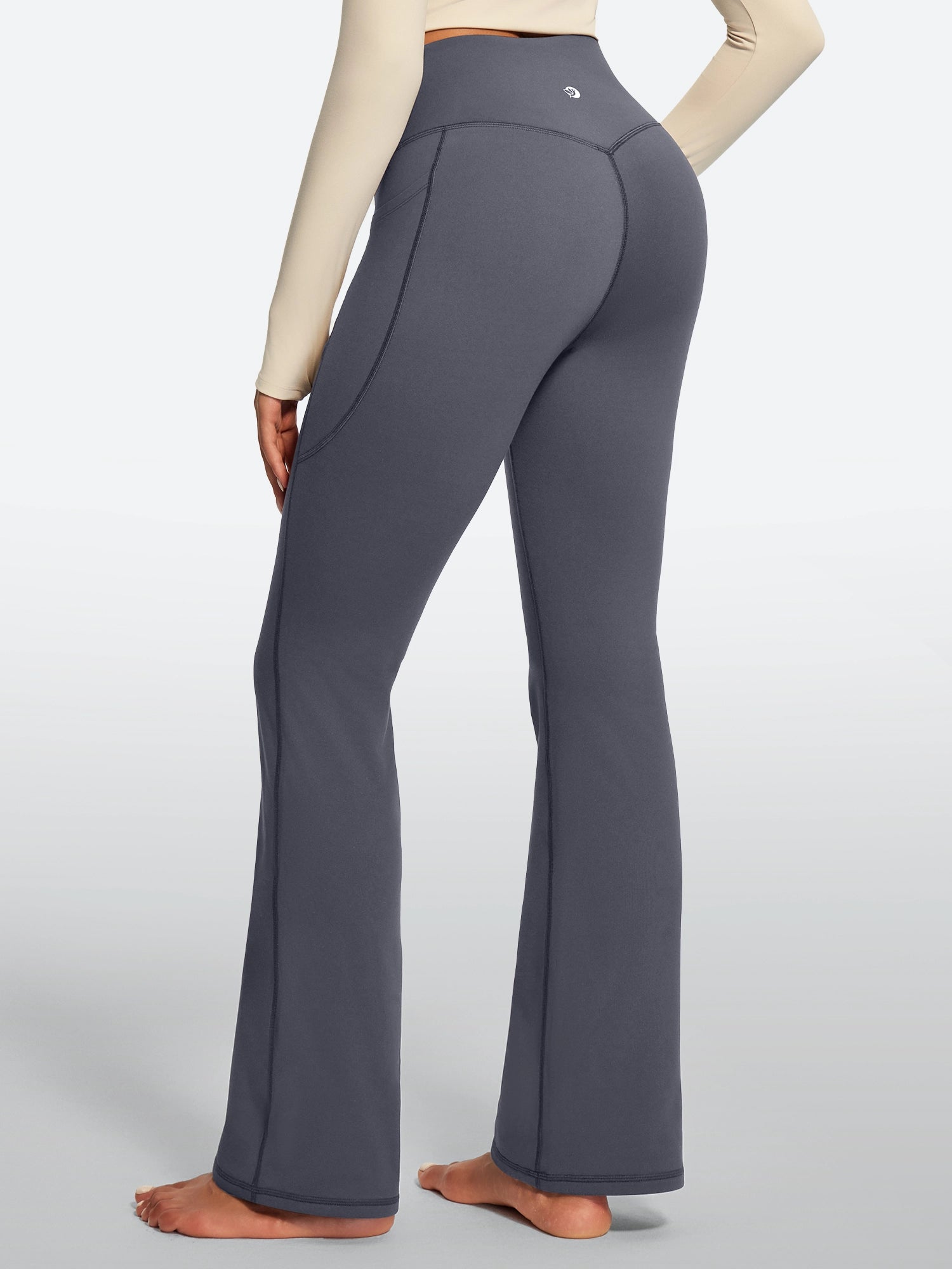 IUGA HeatLab® Sandwich Waistband No Front Seam Fleece Lined Bootcut Yoga Pants With Pockets - IUGA