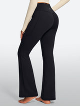 IUGA HeatLab® Sandwich Waistband No Front Seam Fleece Lined Bootcut Yoga Pants With Pockets - IUGA