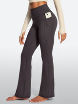 IUGA HeatLab® Sandwich Waistband No Front Seam Fleece Lined Bootcut Yoga Pants With Pockets - IUGA