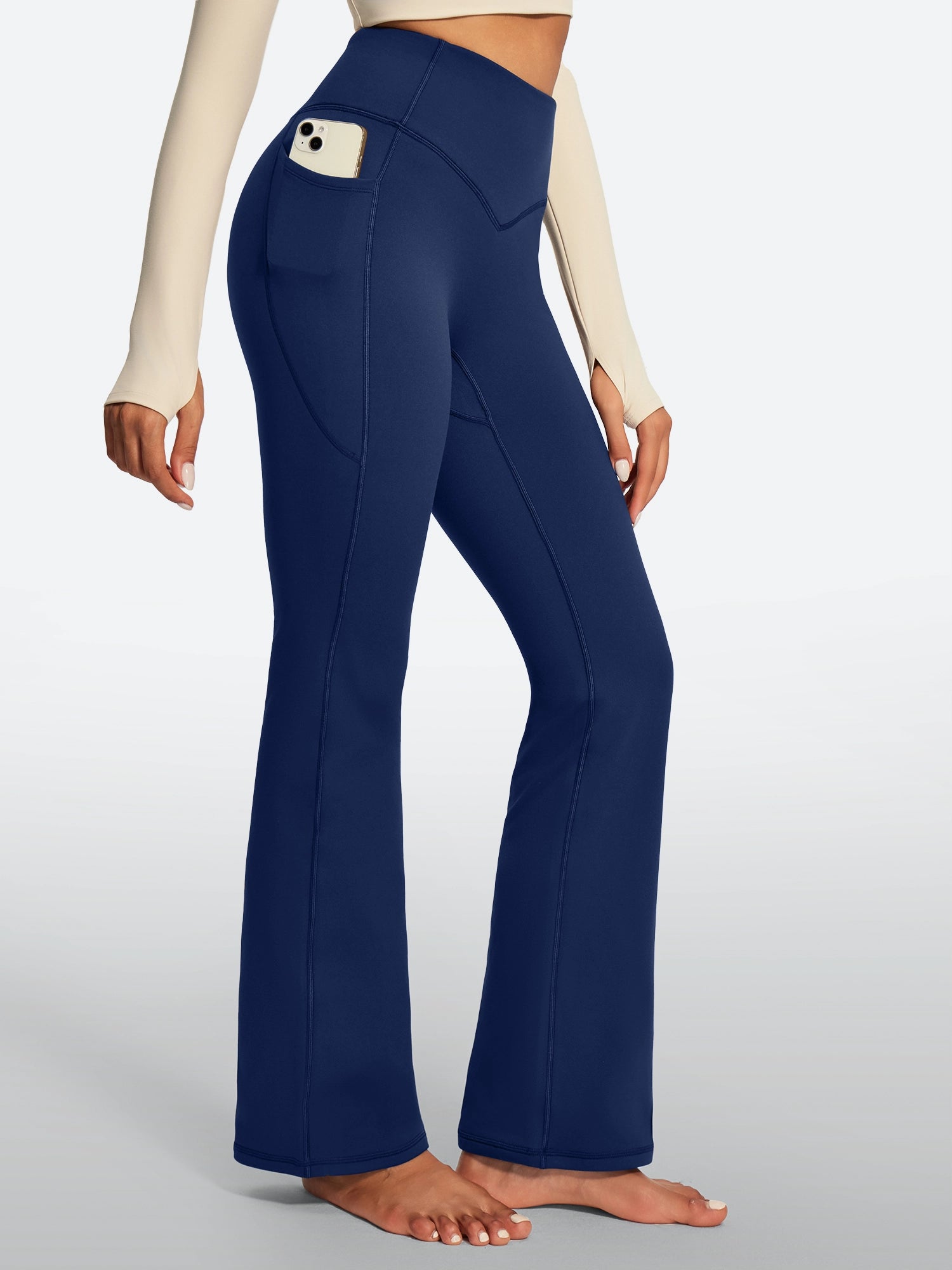 IUGA HeatLab® Sandwich Waistband No Front Seam Fleece Lined Bootcut Yoga Pants With Pockets - IUGA