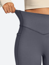 IUGA HeatLab® Sandwich Waistband No Front Seam Fleece Lined Bootcut Yoga Pants With Pockets - IUGA