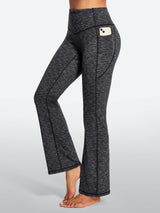 IUGA HeatLab® Sandwich Waistband No Front Seam Fleece Lined Bootcut Yoga Pants With Pockets - IUGA