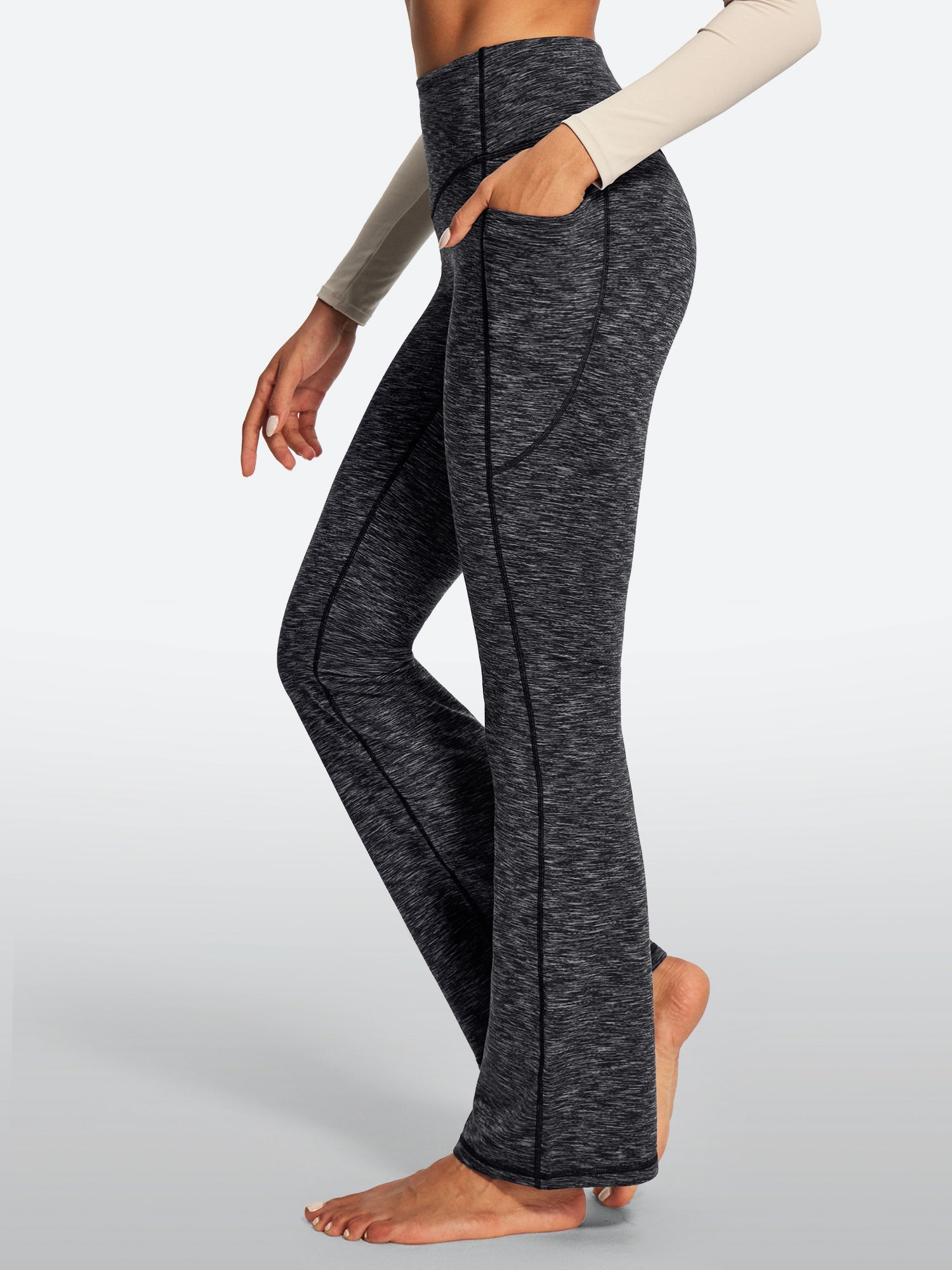 IUGA HeatLab® Sandwich Waistband No Front Seam Fleece Lined Bootcut Yoga Pants With Pockets - IUGA